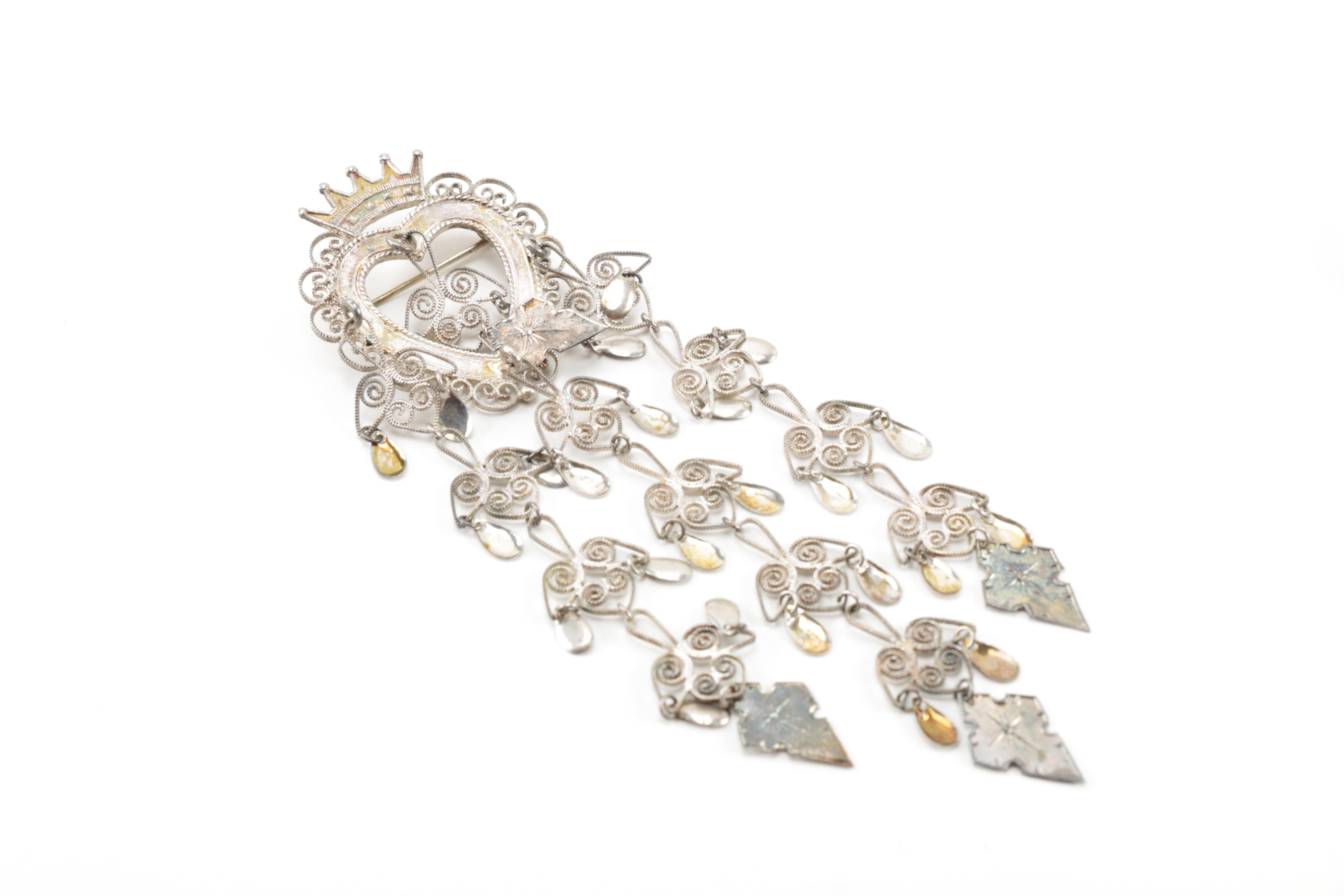 Assorted Coin Silver, 830 Silver and 800 Silver Jewelry Including Norwegian Wedding Jewelry