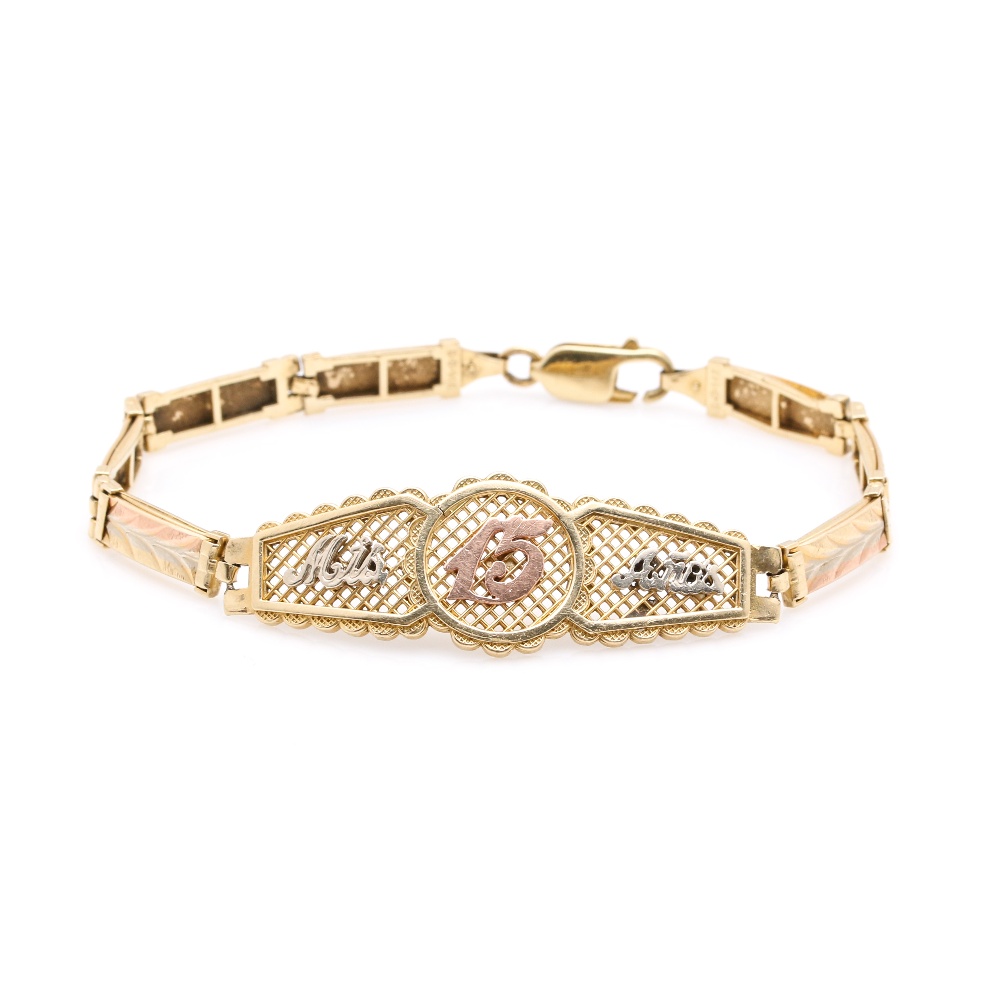 14K Tricolor Gold Quinceañera Bracelet