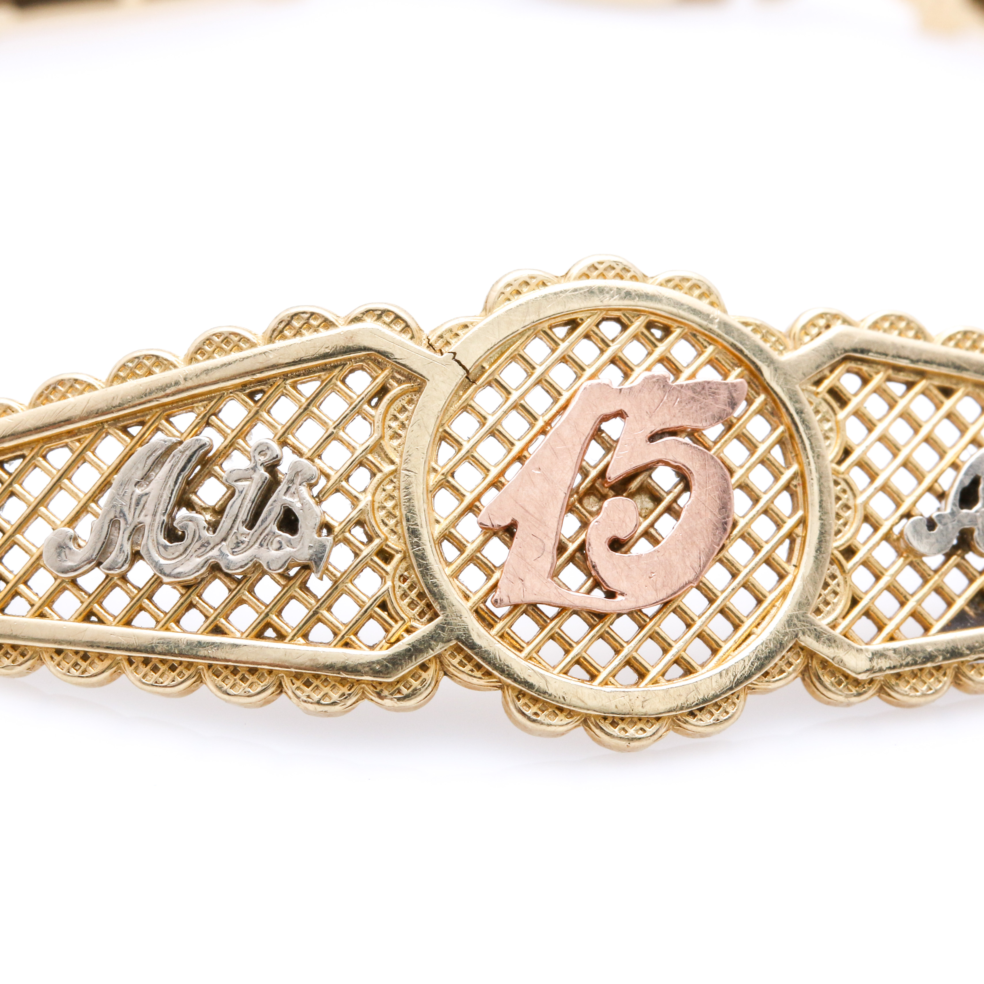 14K Tricolor Gold Quinceañera Bracelet