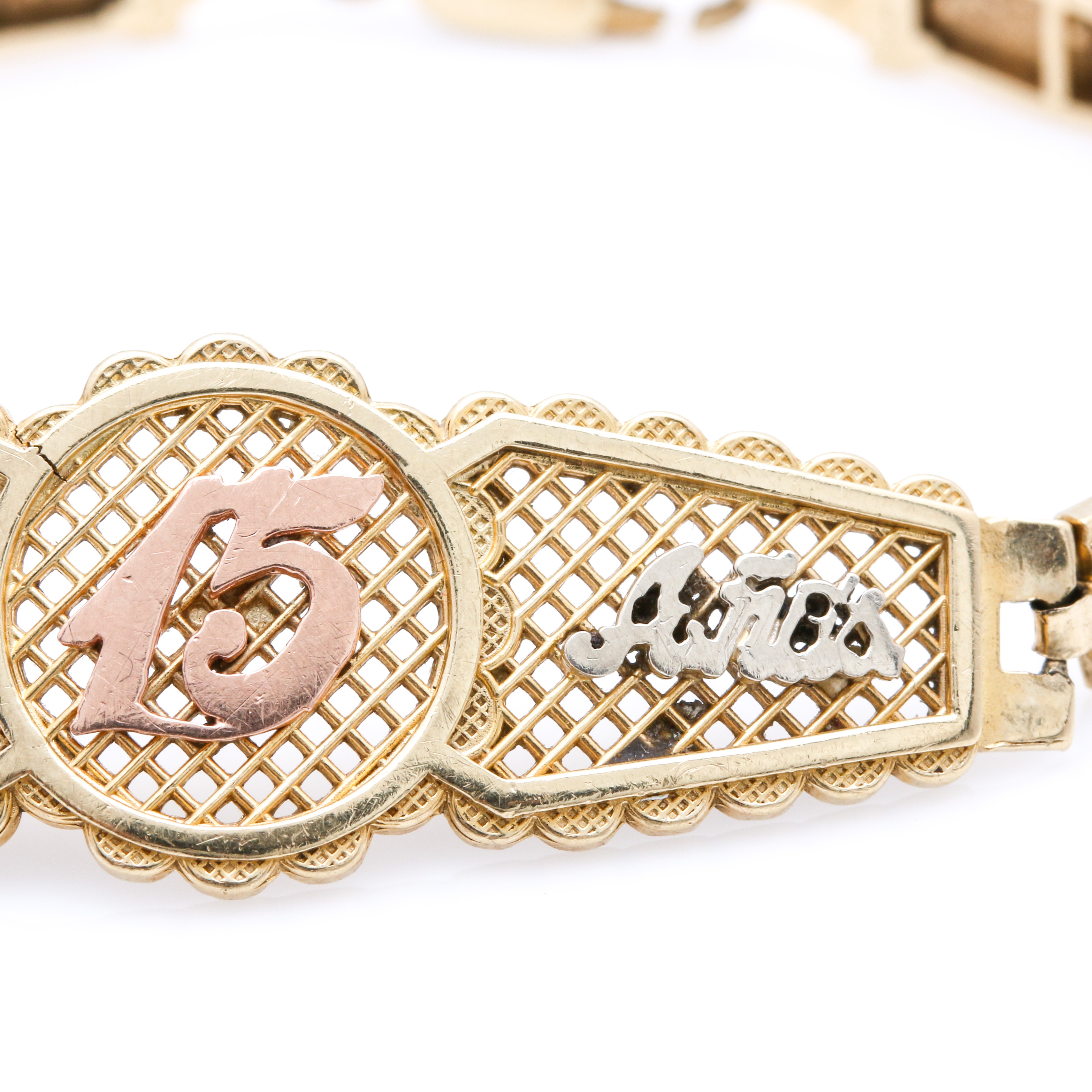 14K Tricolor Gold Quinceañera Bracelet