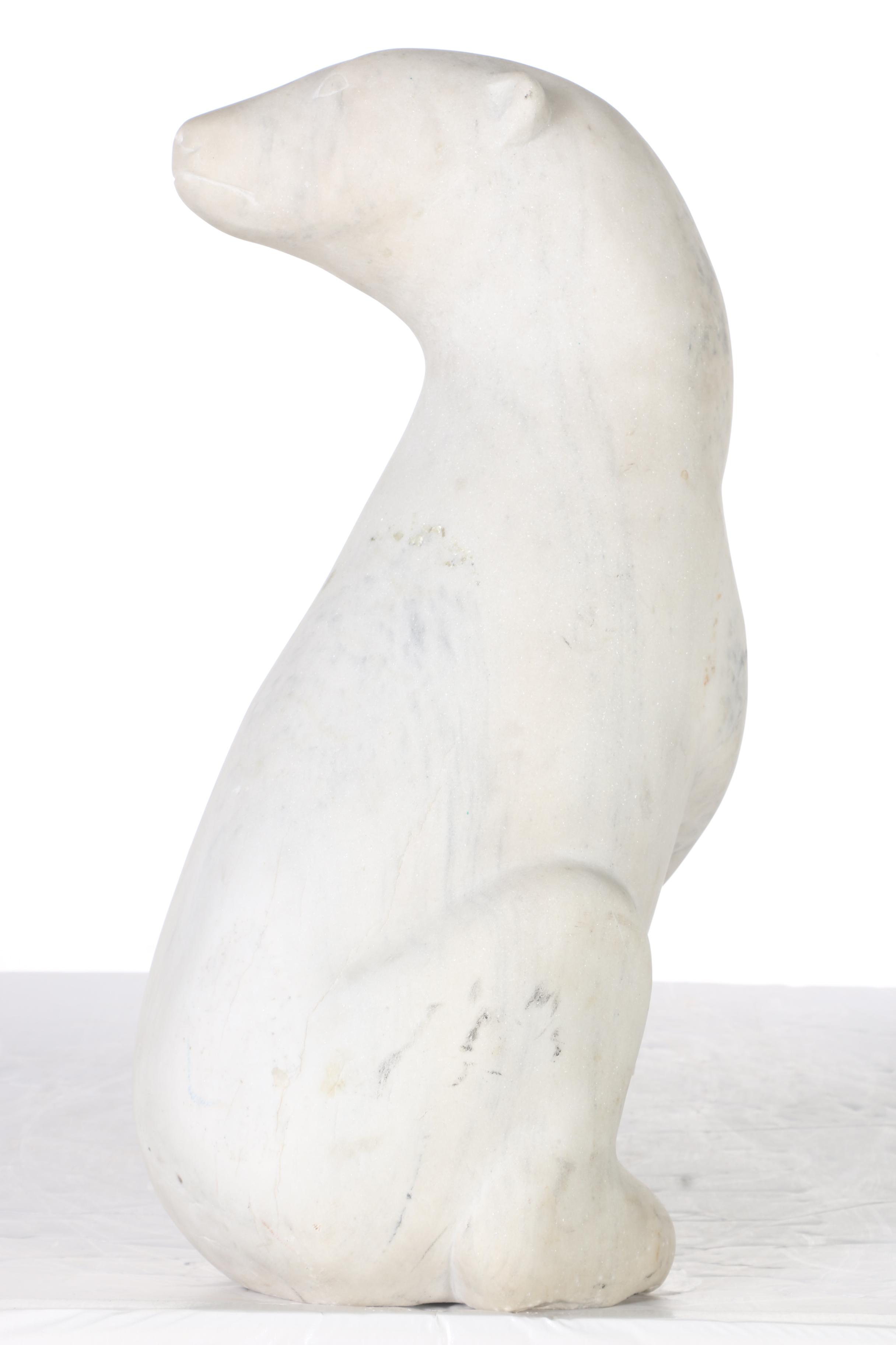 Carved White Marble Polar Bear Figure