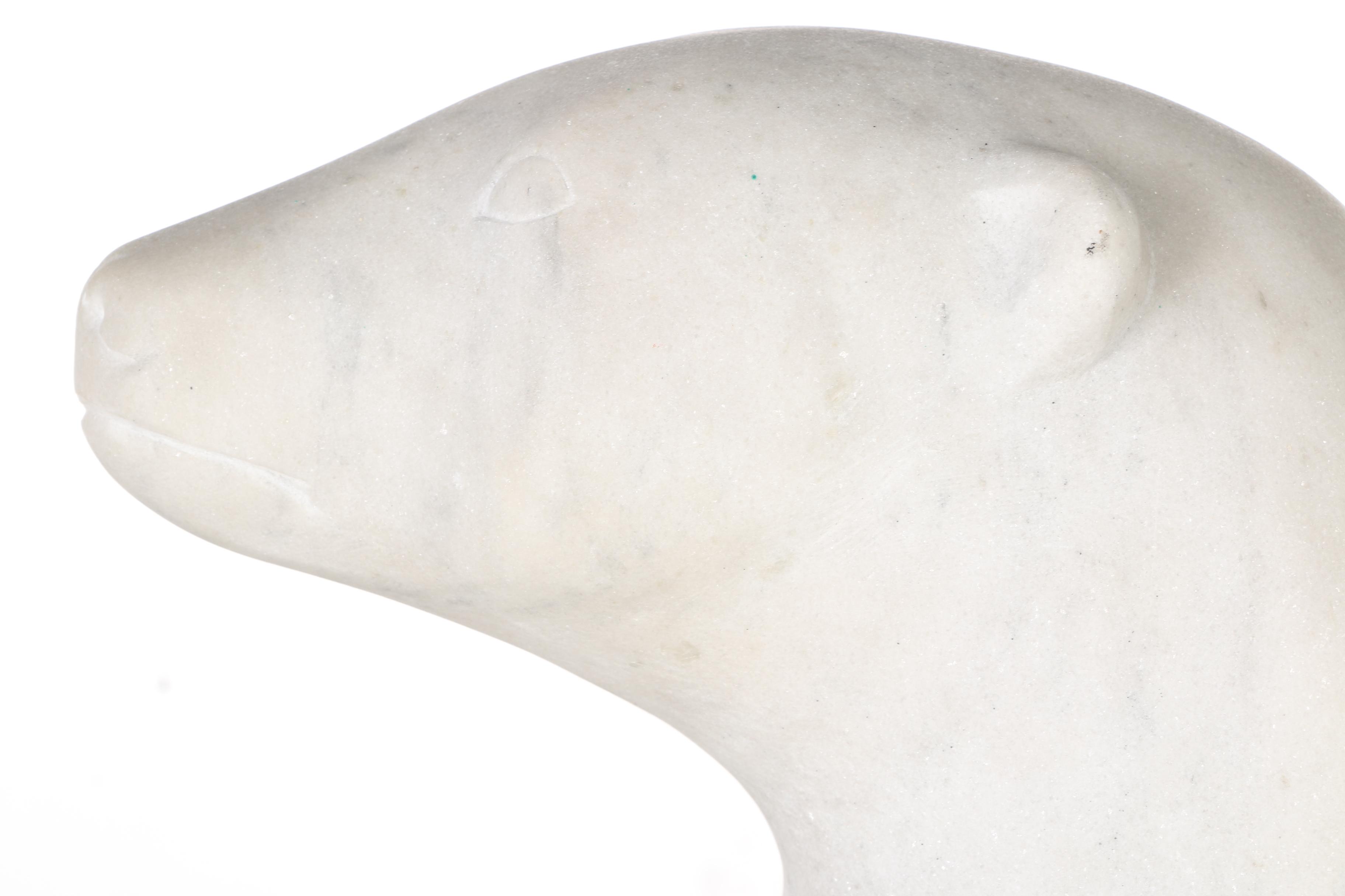 Carved White Marble Polar Bear Figure