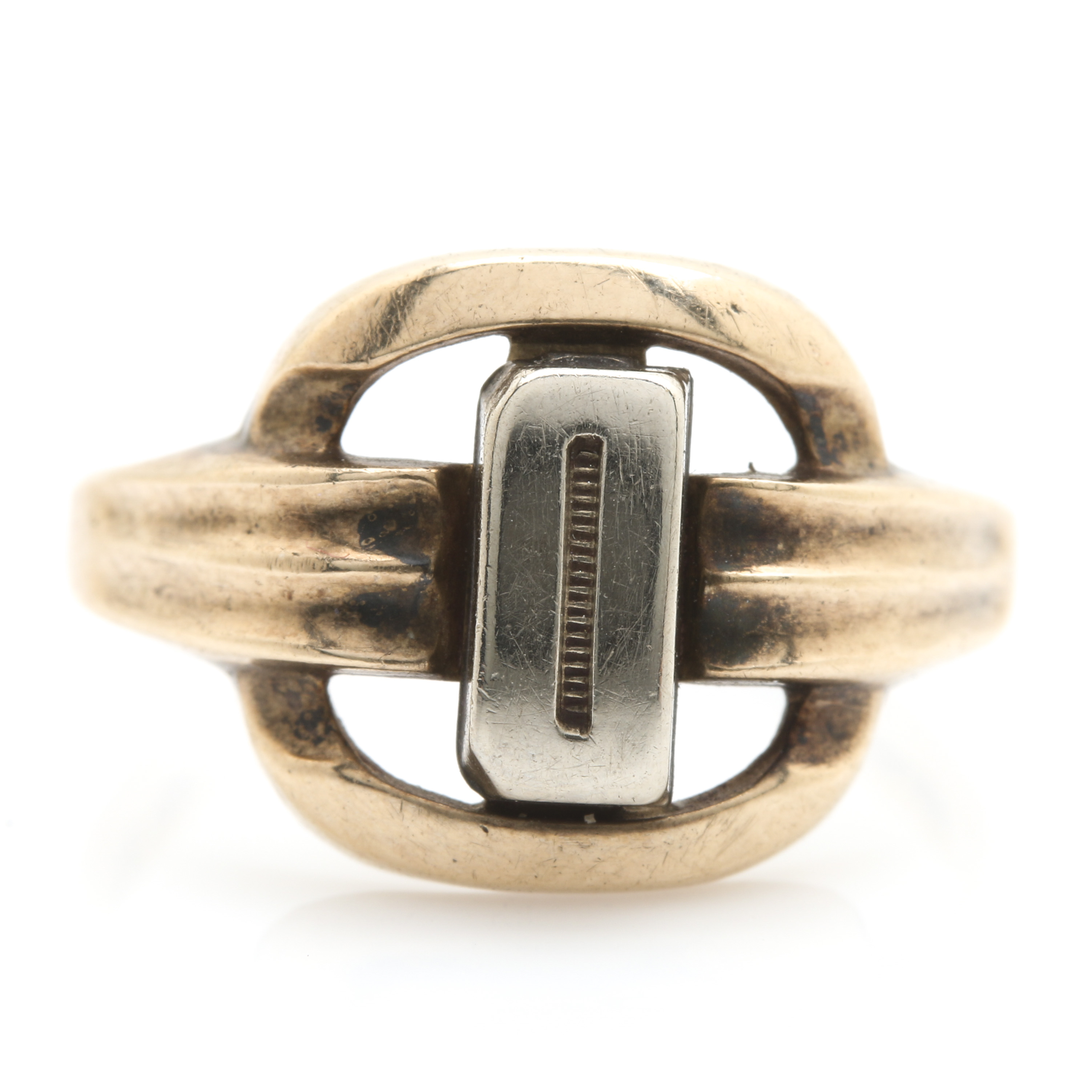 Pair of 10K Two Tone Gold Rings Featuring a Garnet Glass Doublet