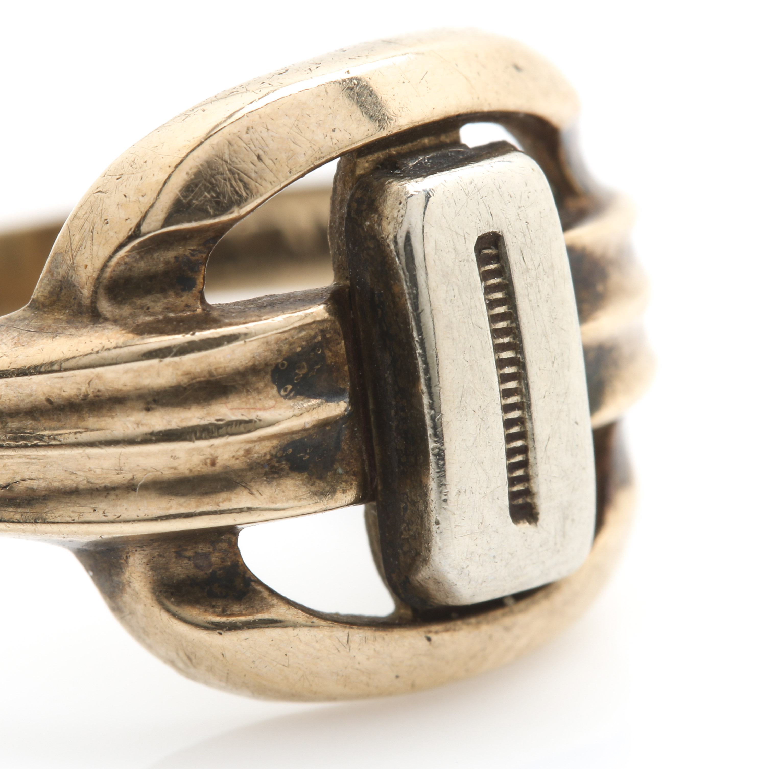 Pair of 10K Two Tone Gold Rings Featuring a Garnet Glass Doublet