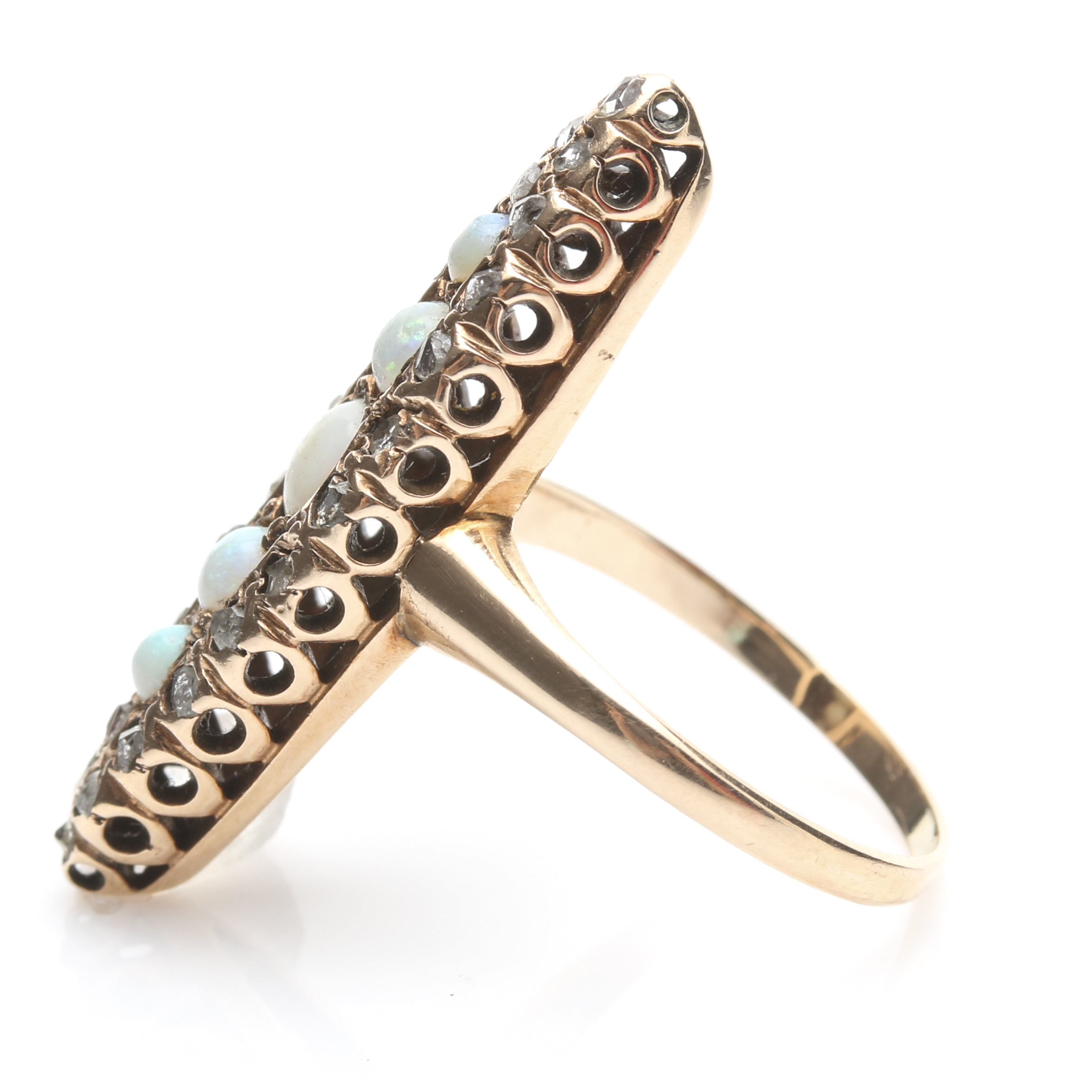 10K Yellow Gold Opal and Mine Cut Diamond Ring