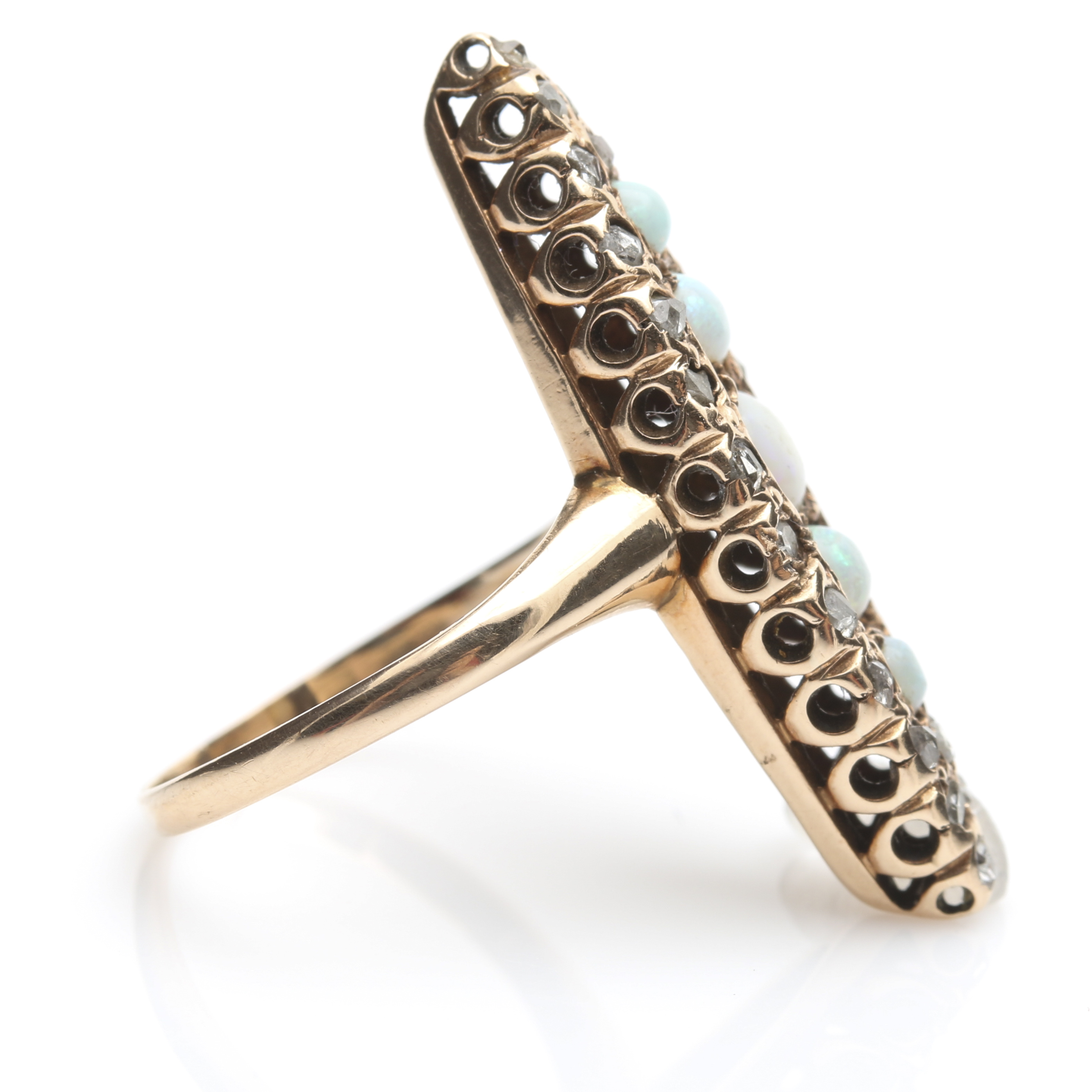 10K Yellow Gold Opal and Mine Cut Diamond Ring