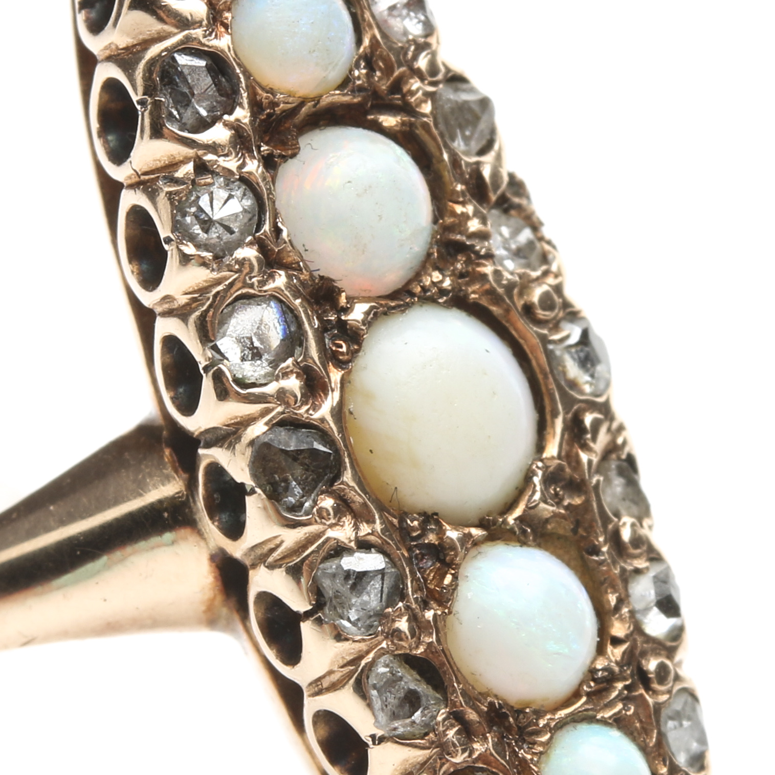 10K Yellow Gold Opal and Mine Cut Diamond Ring