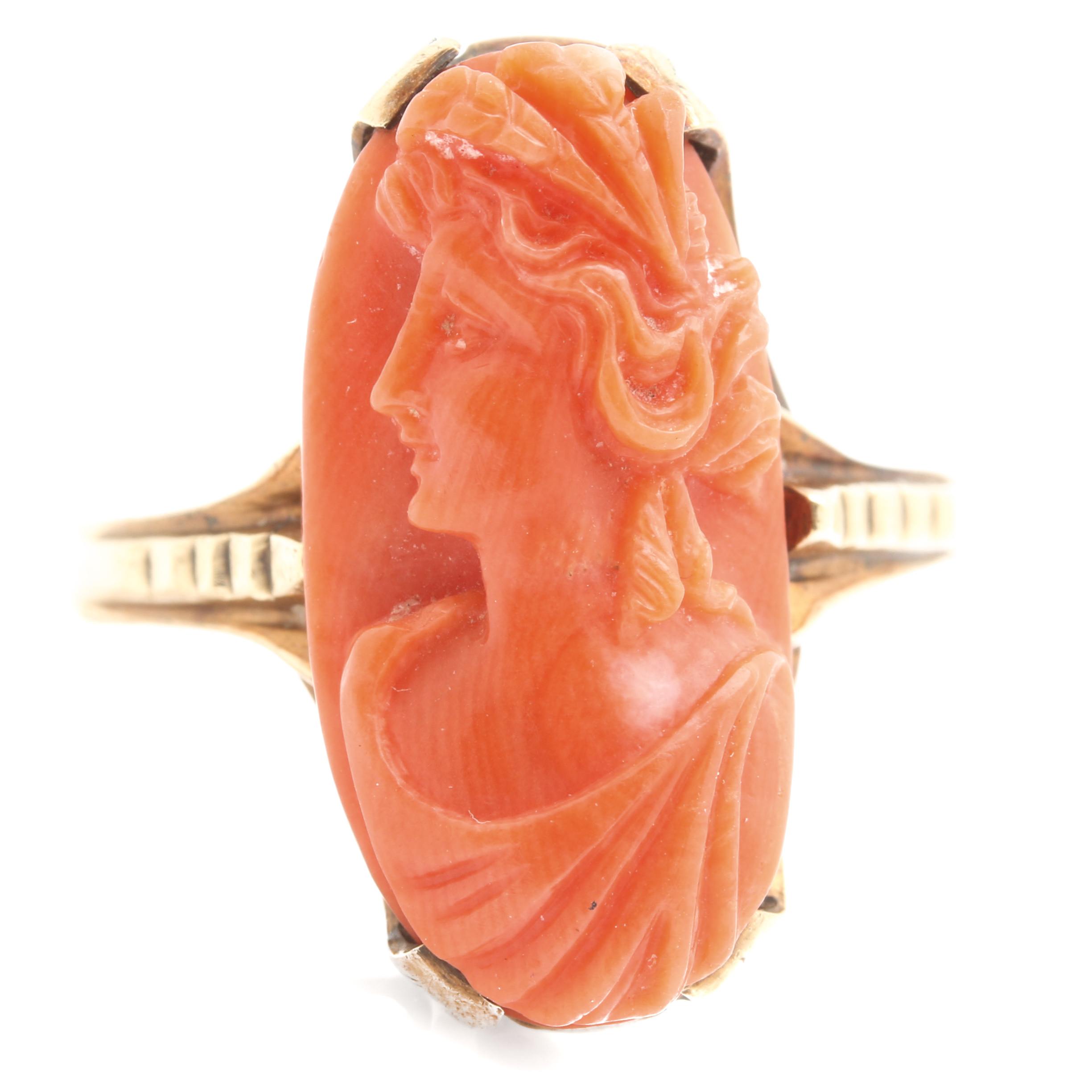 10K Yellow Gold Coral Cameo Ring