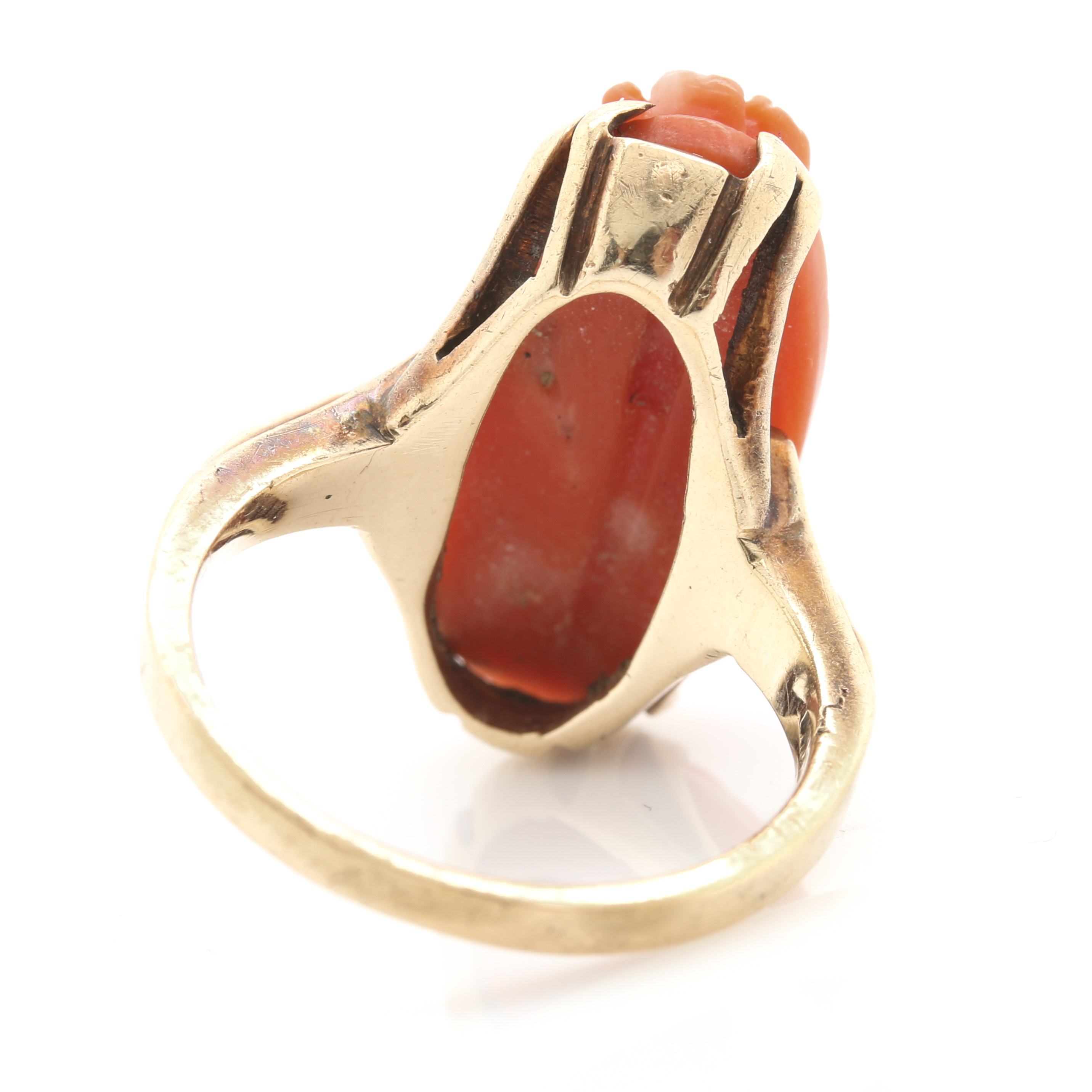 10K Yellow Gold Coral Cameo Ring