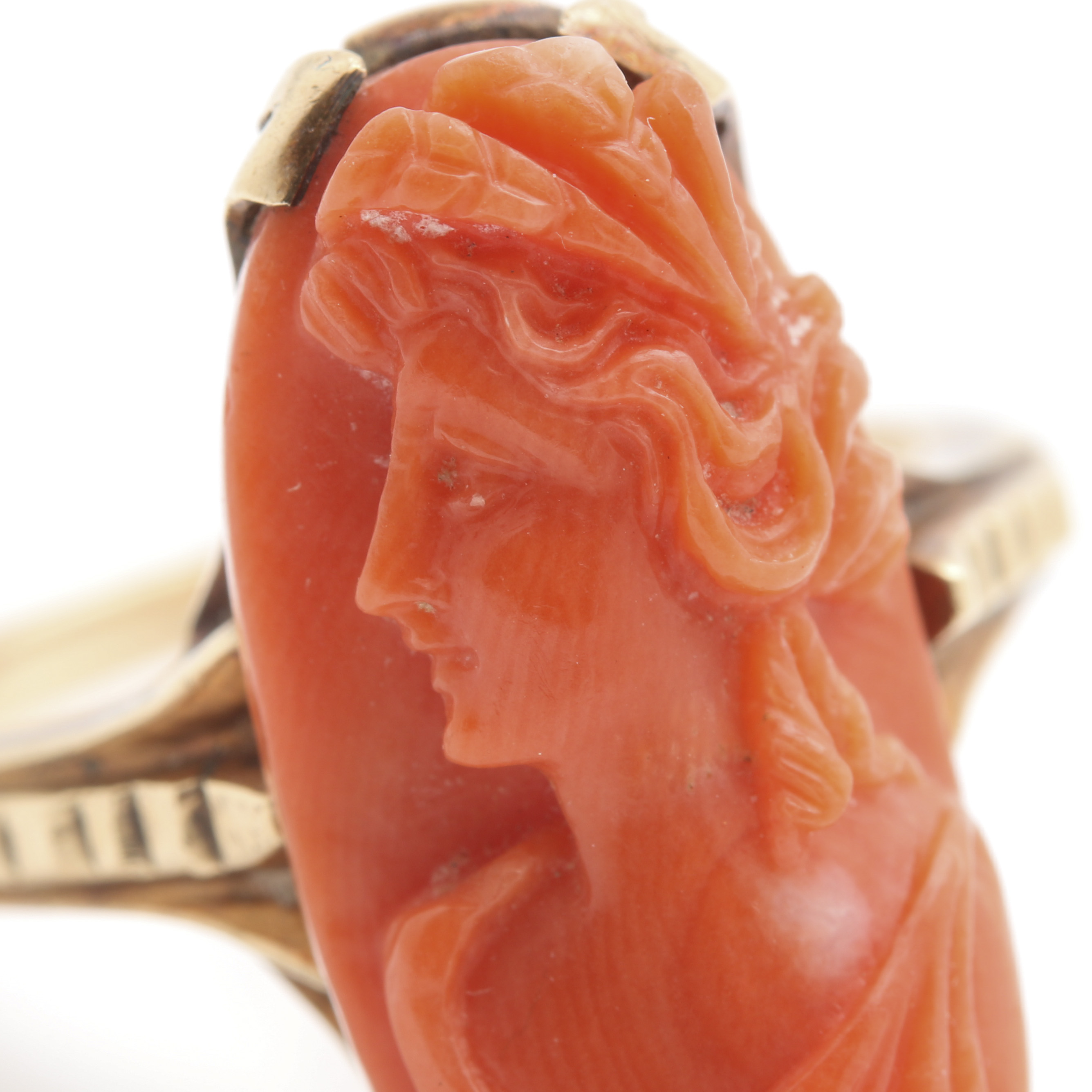 10K Yellow Gold Coral Cameo Ring