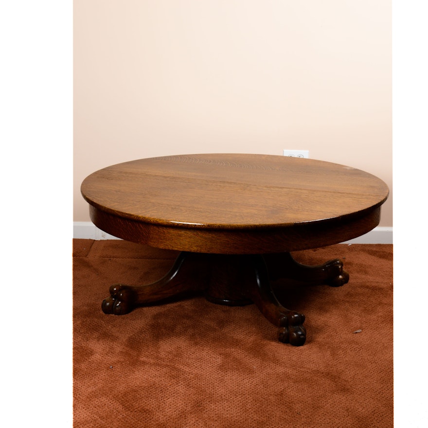 Vintage Round Oak Pedestal Table