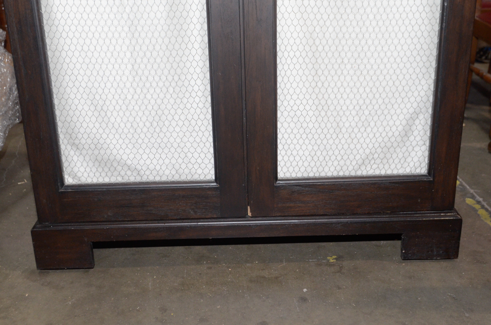 Two-Door Storage Cabinet With Wire Mesh and Fabric Panels