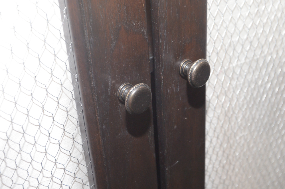 Two-Door Storage Cabinet With Wire Mesh and Fabric Panels