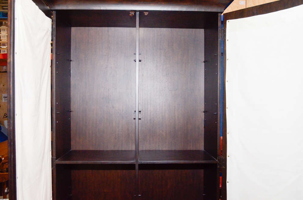 Two-Door Storage Cabinet With Wire Mesh and Fabric Panels