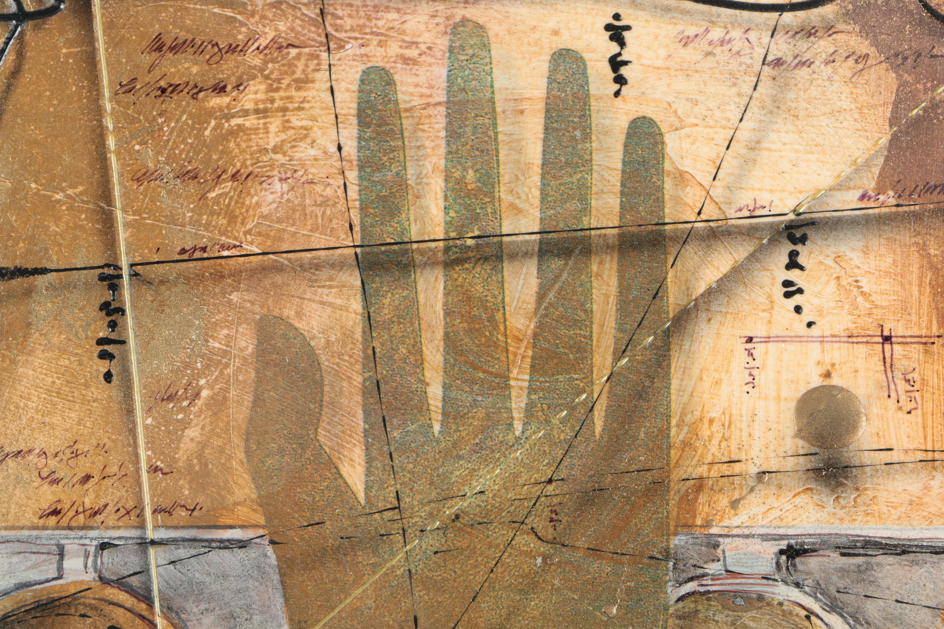 Mixed Media Work on Paper of Palm and Architectural Imagery