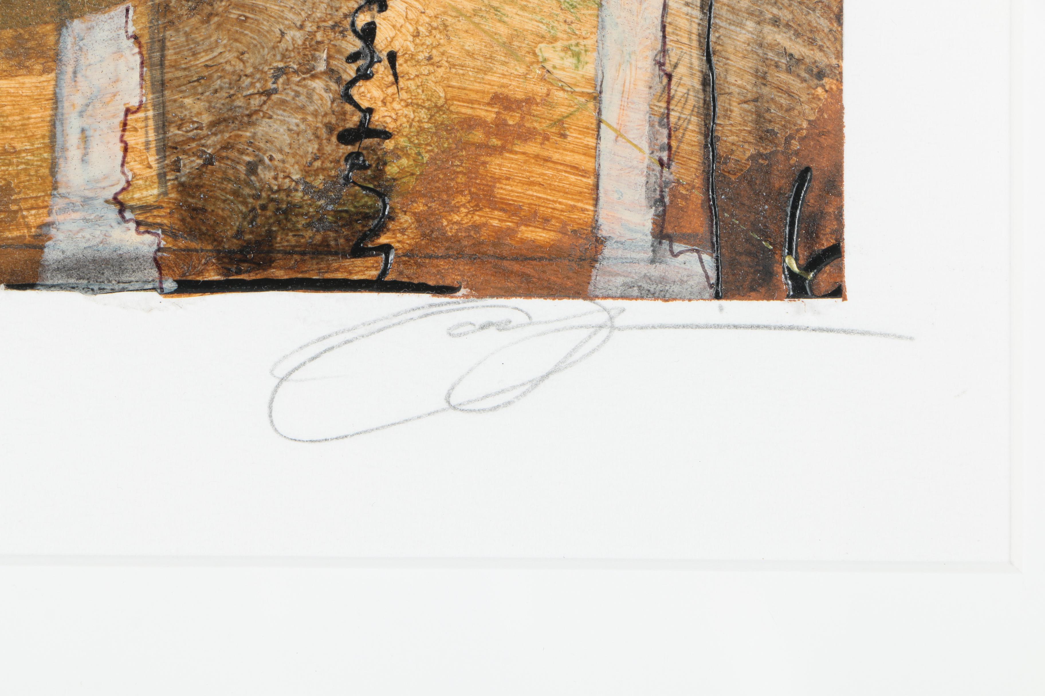 Mixed Media Work on Paper of Palm and Architectural Imagery