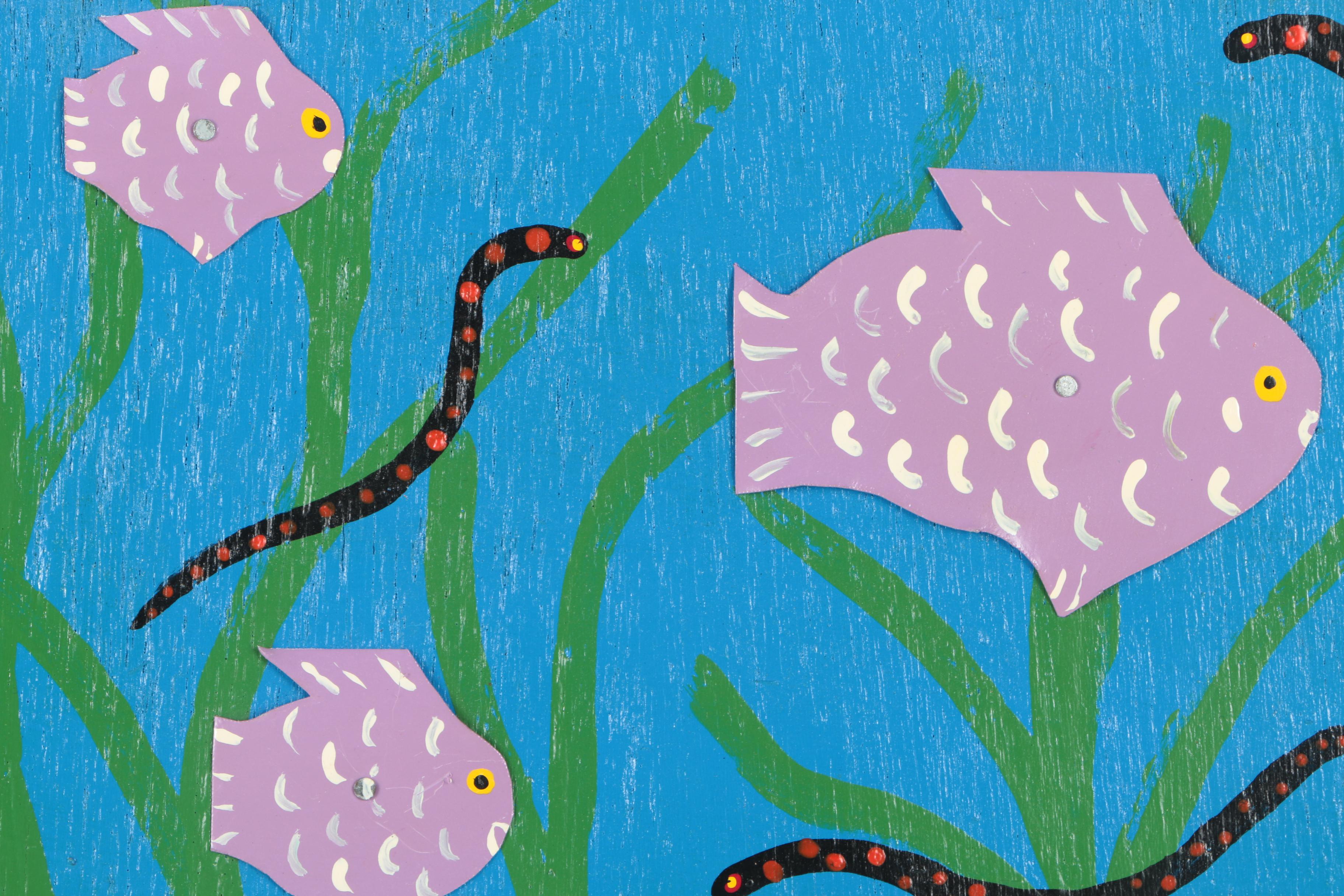 Patience Hamilton Folk Art Mixed Media on Board of Underwater Landscapes