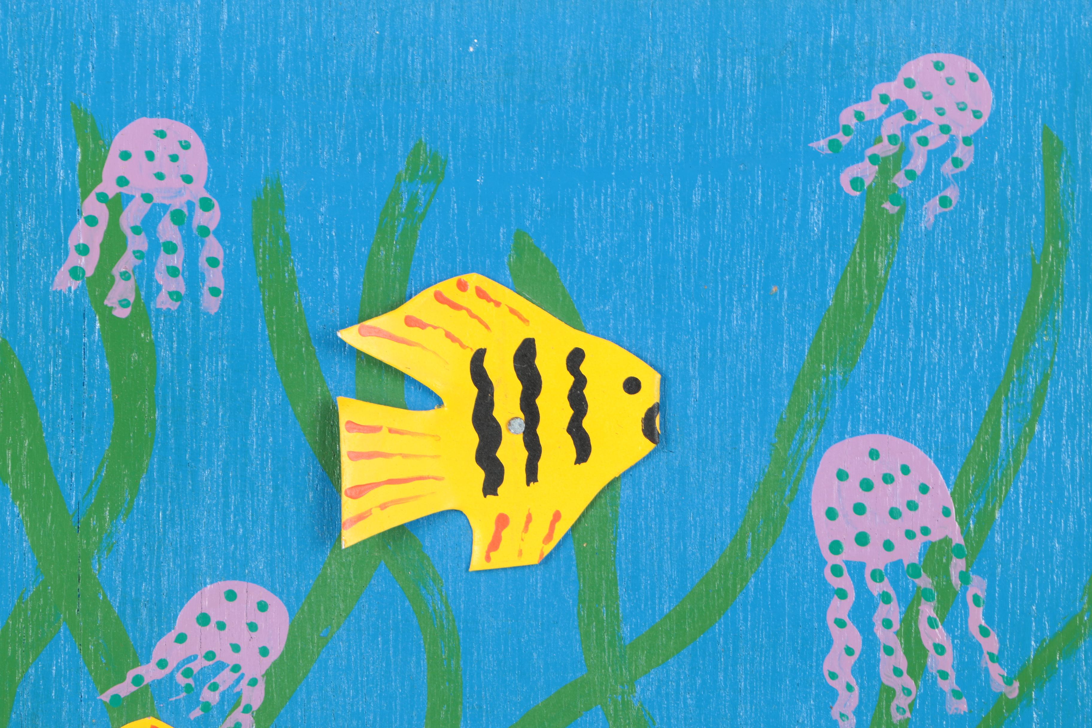 Patience Hamilton Folk Art Mixed Media on Board of Underwater Landscapes