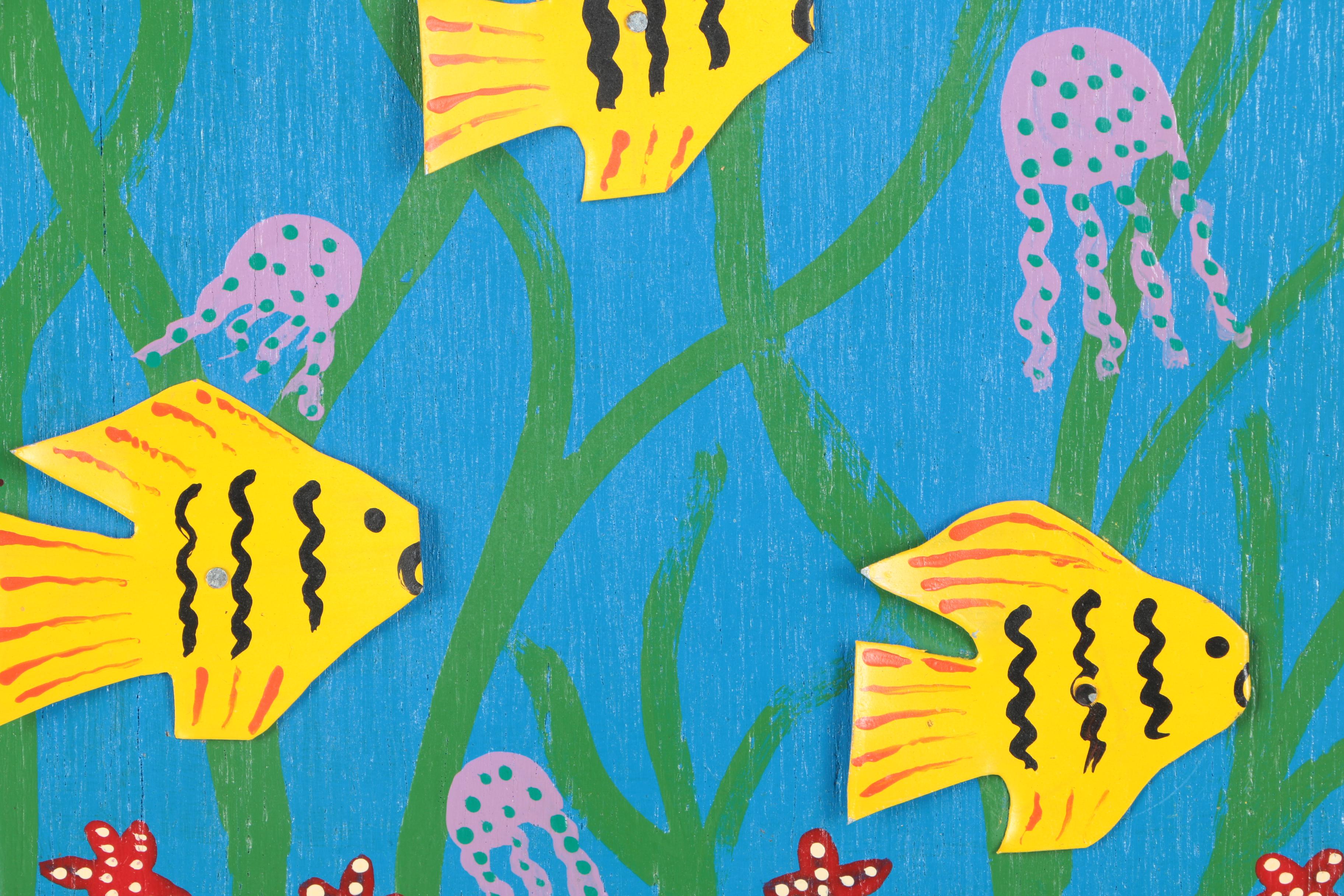 Patience Hamilton Folk Art Mixed Media on Board of Underwater Landscapes