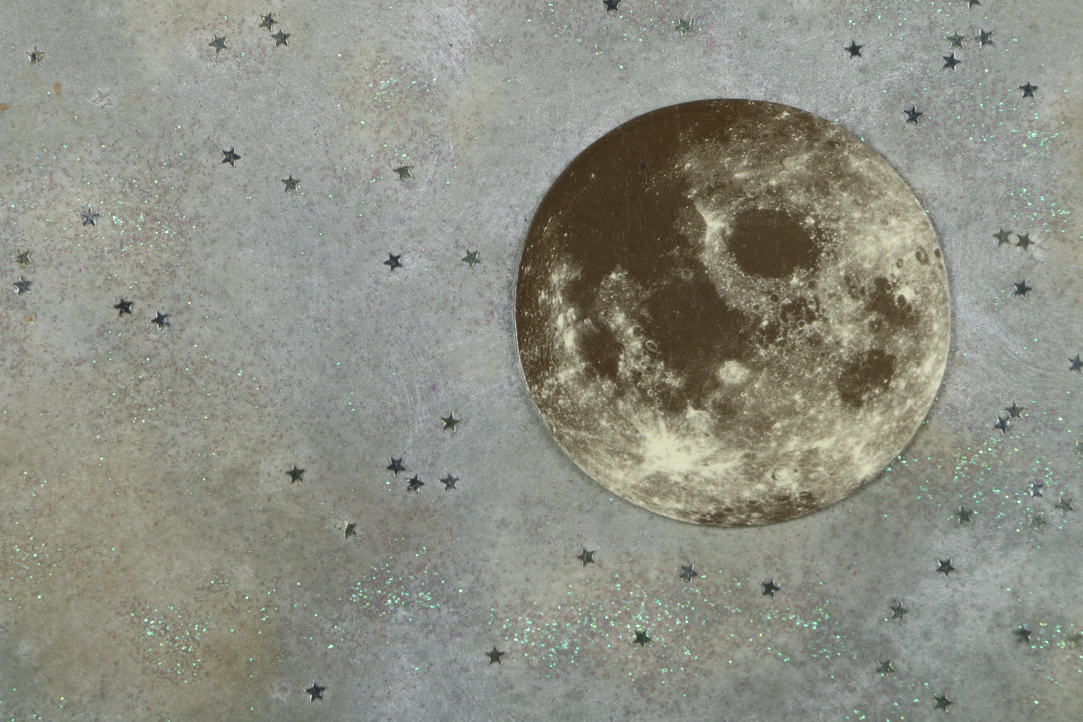 Byron Sokolik Mixed Media Collage of the Moon