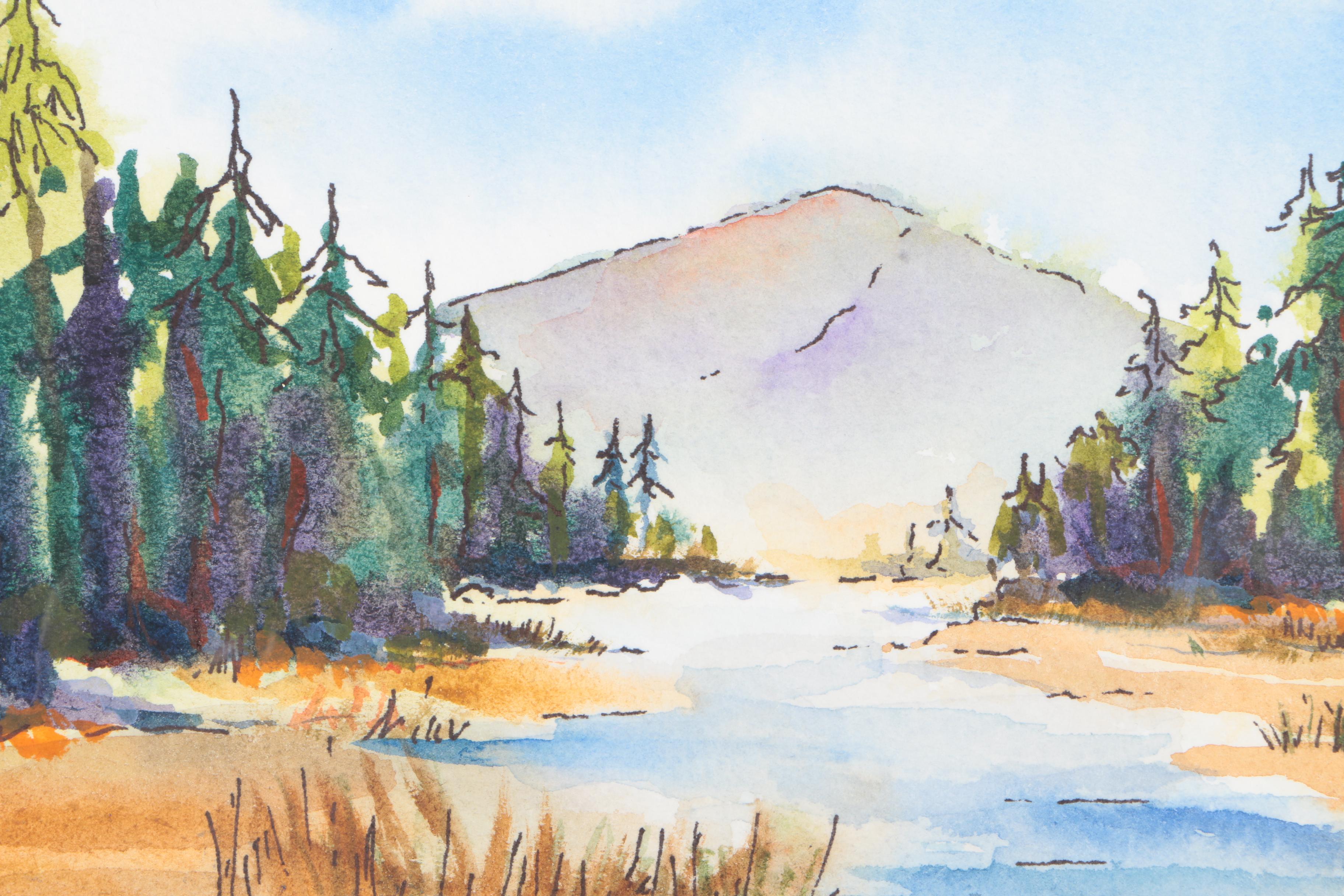 Cathy Rice Watercolor Paintings "Edge of the River" and "Tumbling Creek"