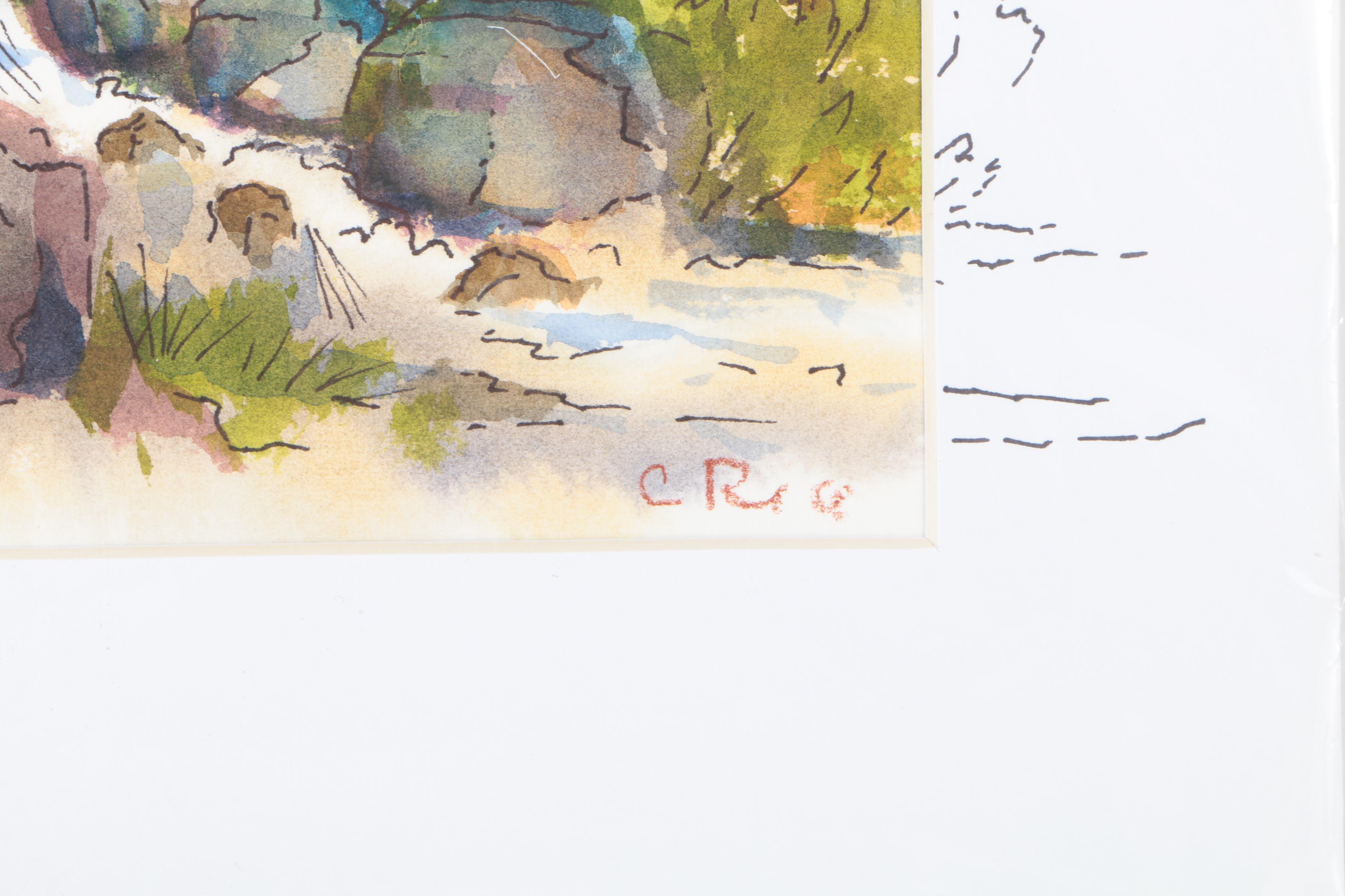 Cathy Rice Watercolor Paintings "Edge of the River" and "Tumbling Creek"