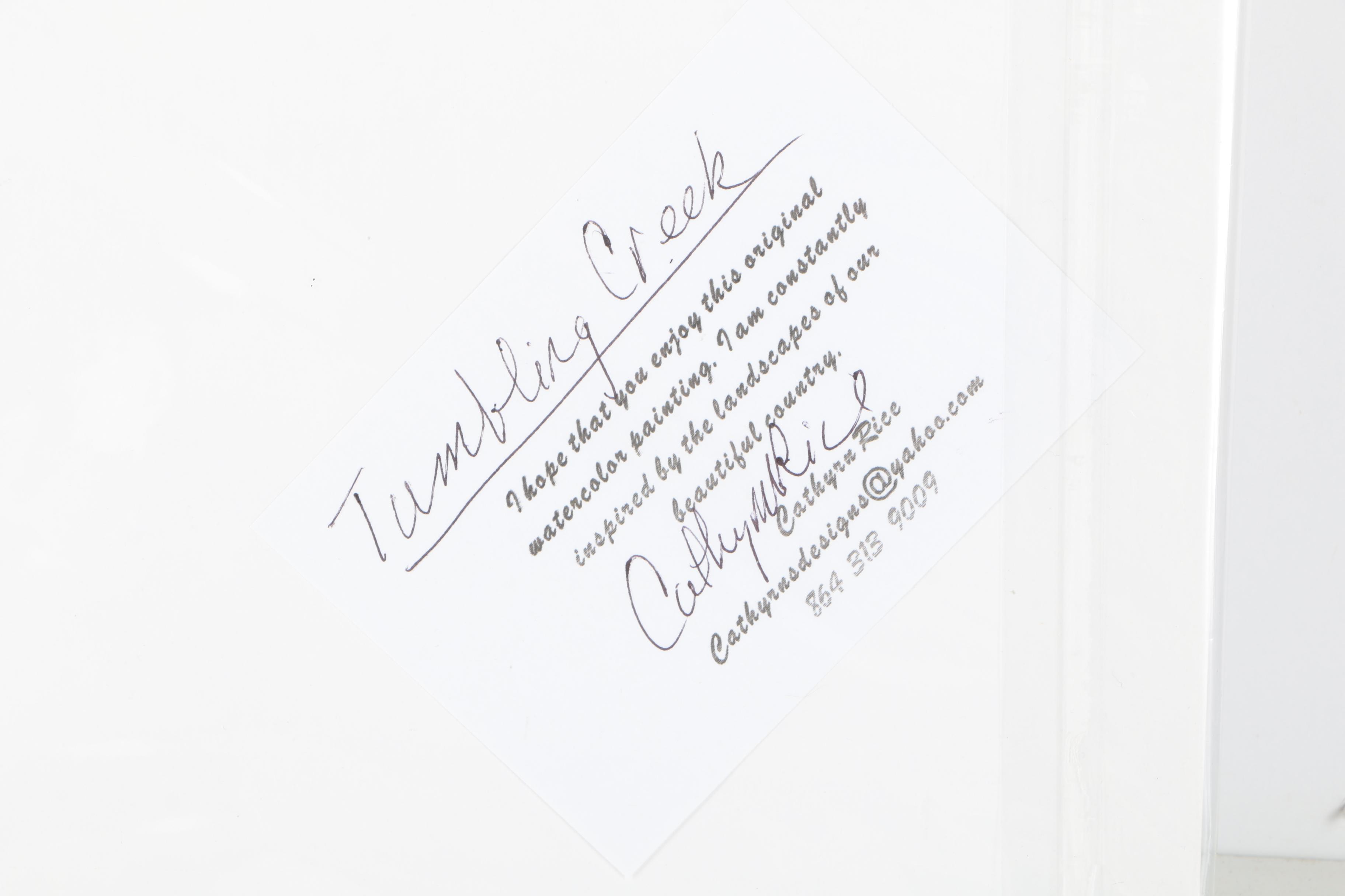 Cathy Rice Watercolor Paintings "Edge of the River" and "Tumbling Creek"