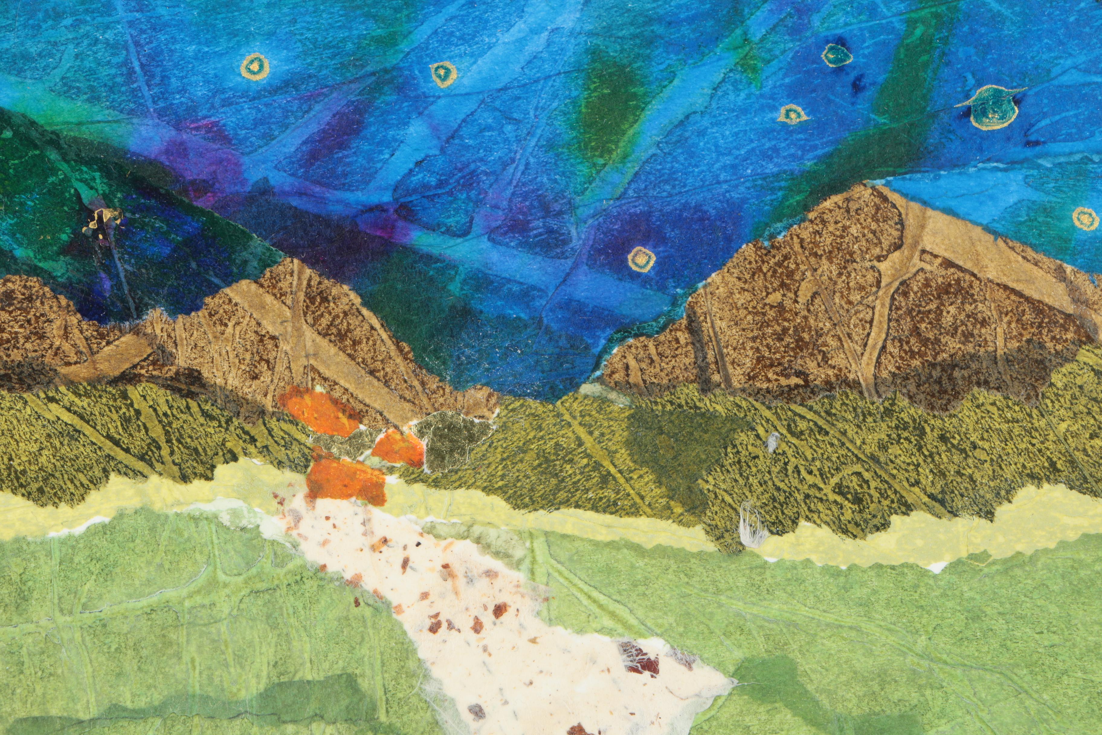 Marcia Hardy 2001 Torn Paper Collage of Starry Mountain Landscape