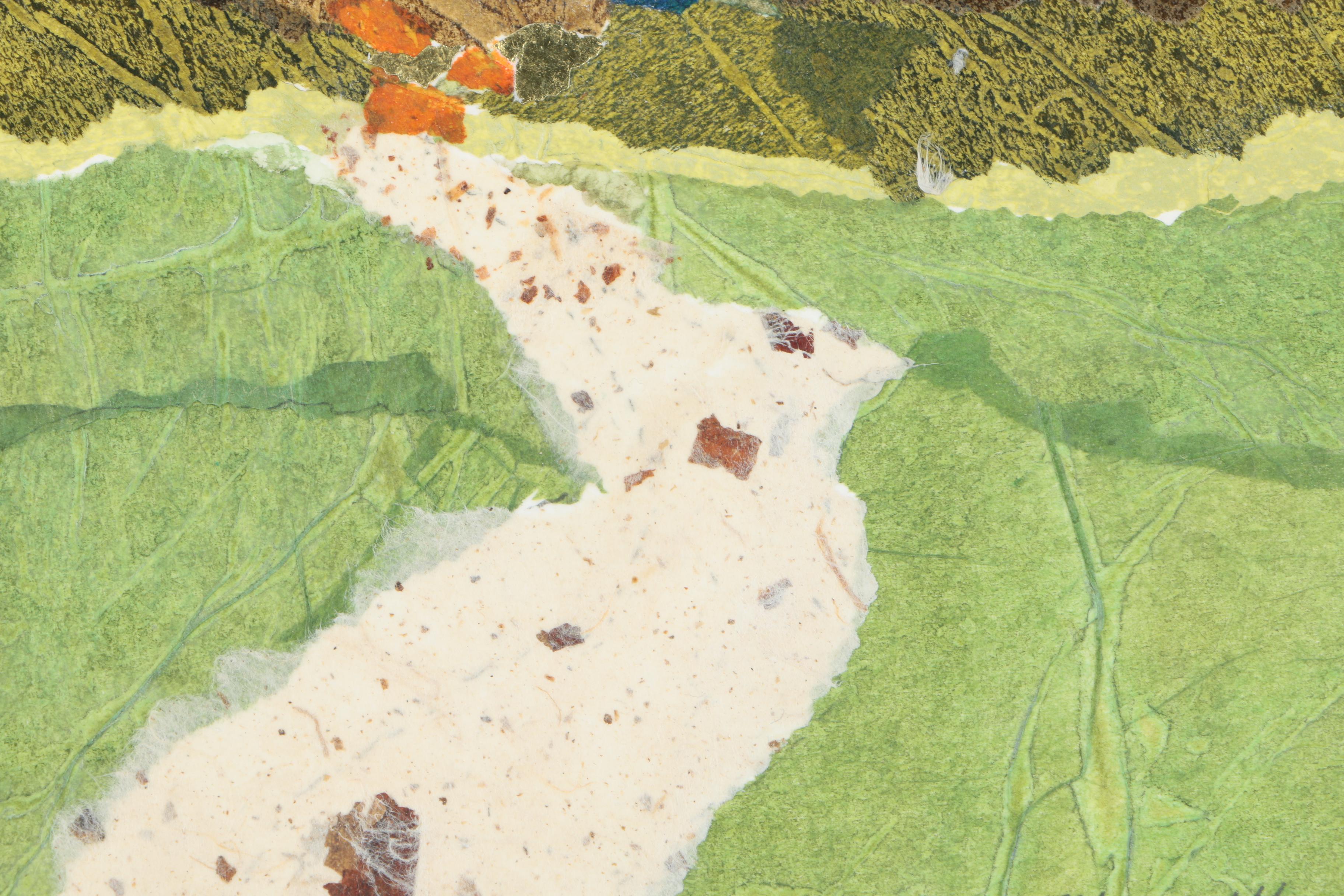 Marcia Hardy 2001 Torn Paper Collage of Starry Mountain Landscape