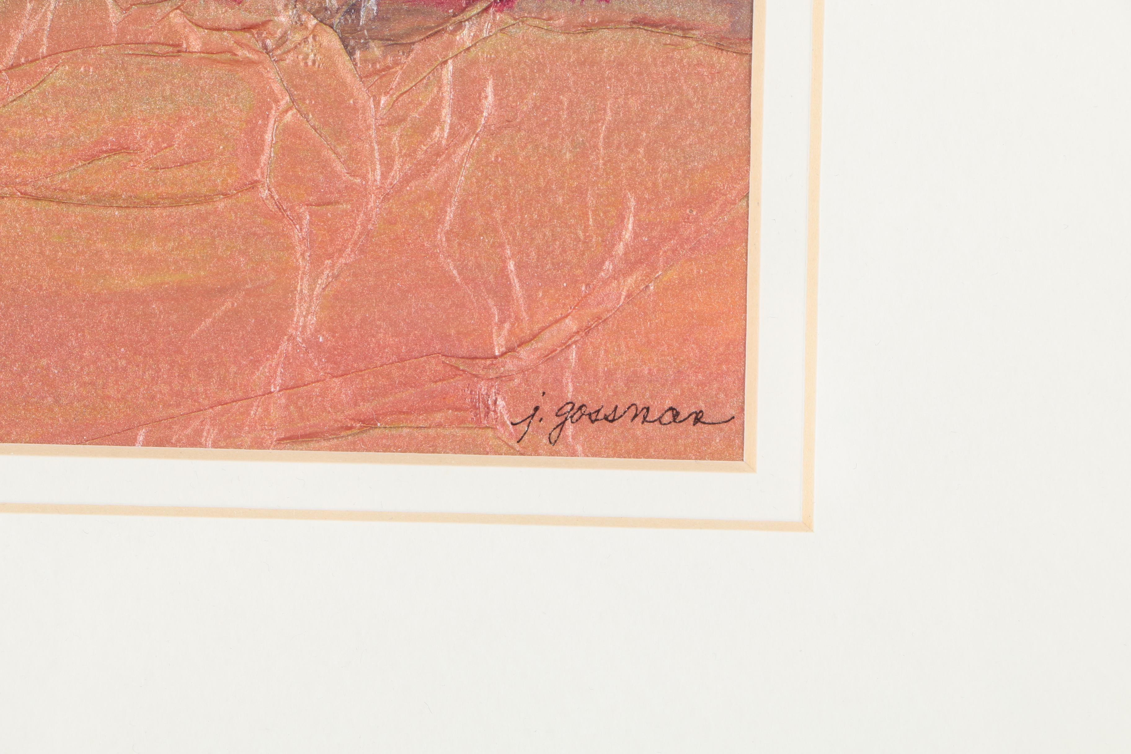 J. Gossman Mixed Media Painting on Paper of Clouds Over a Horizon