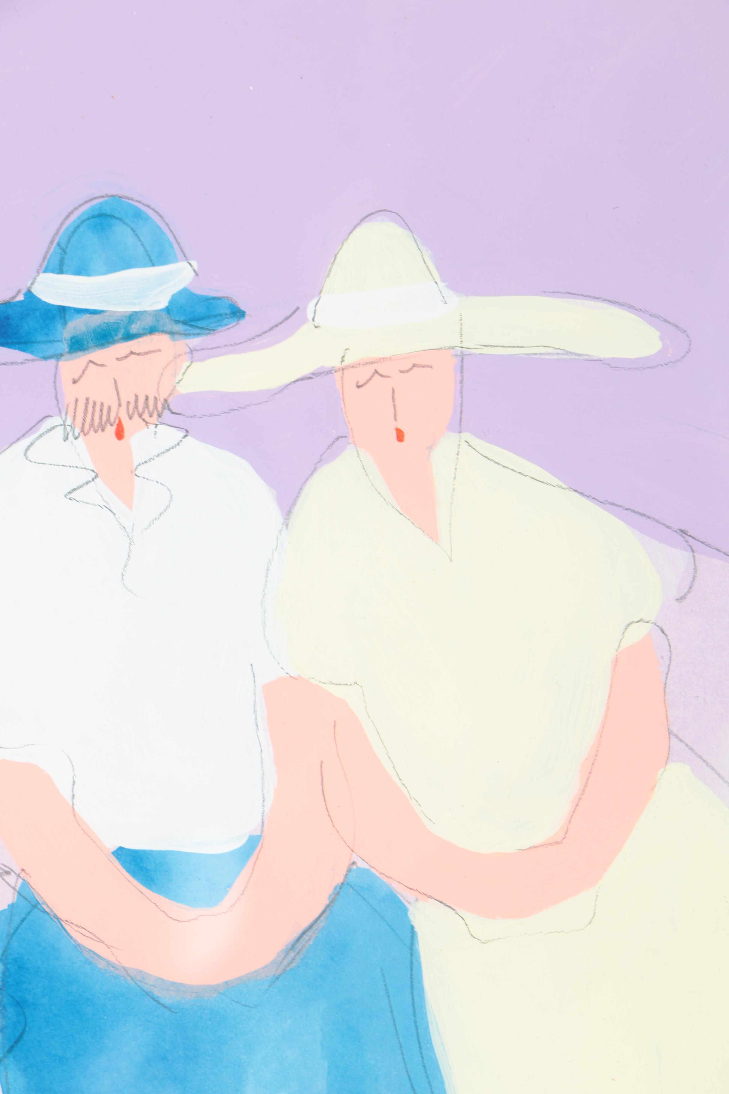 Jim N. Hill Mixed Media on Paper of Couple