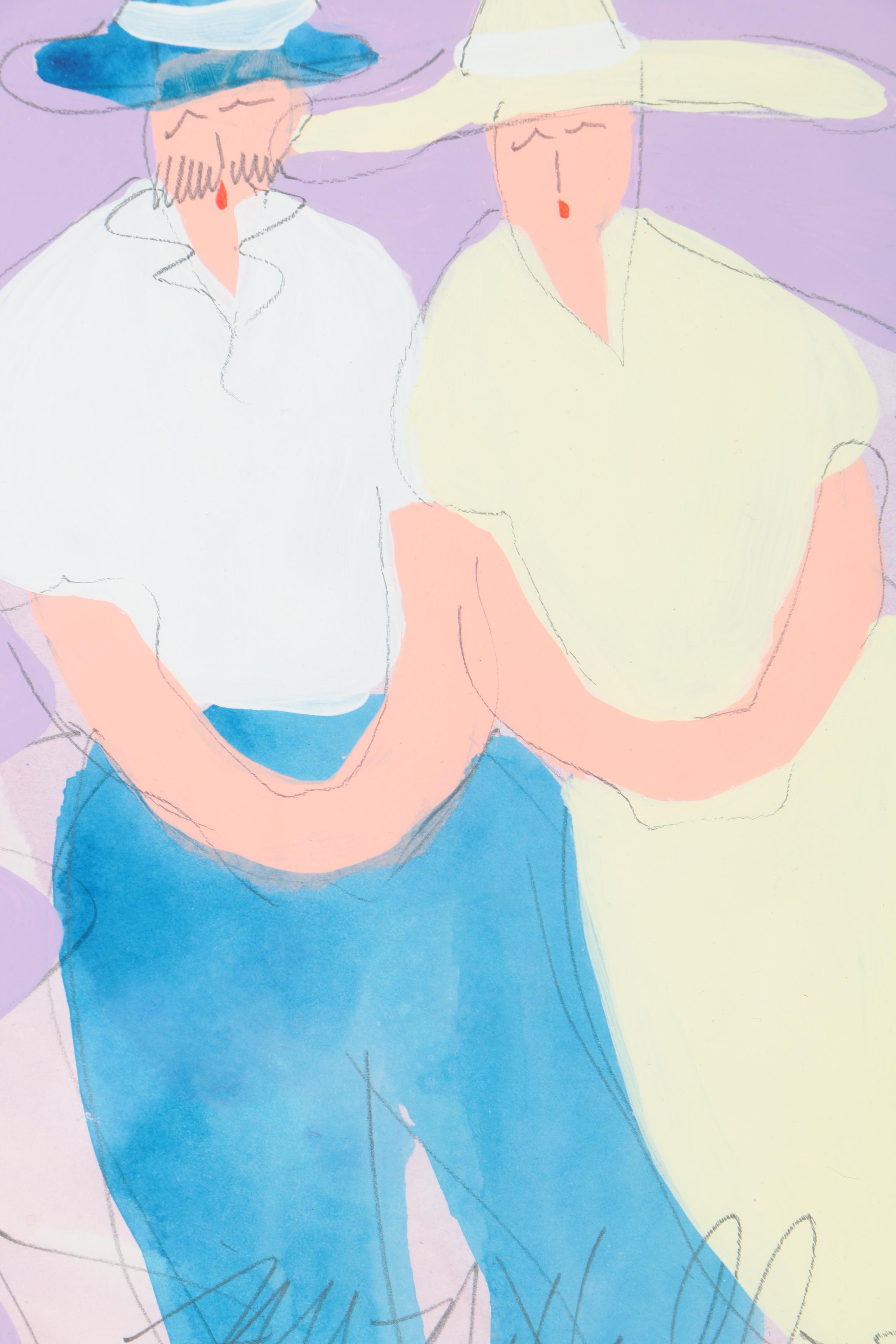 Jim N. Hill Mixed Media on Paper of Couple