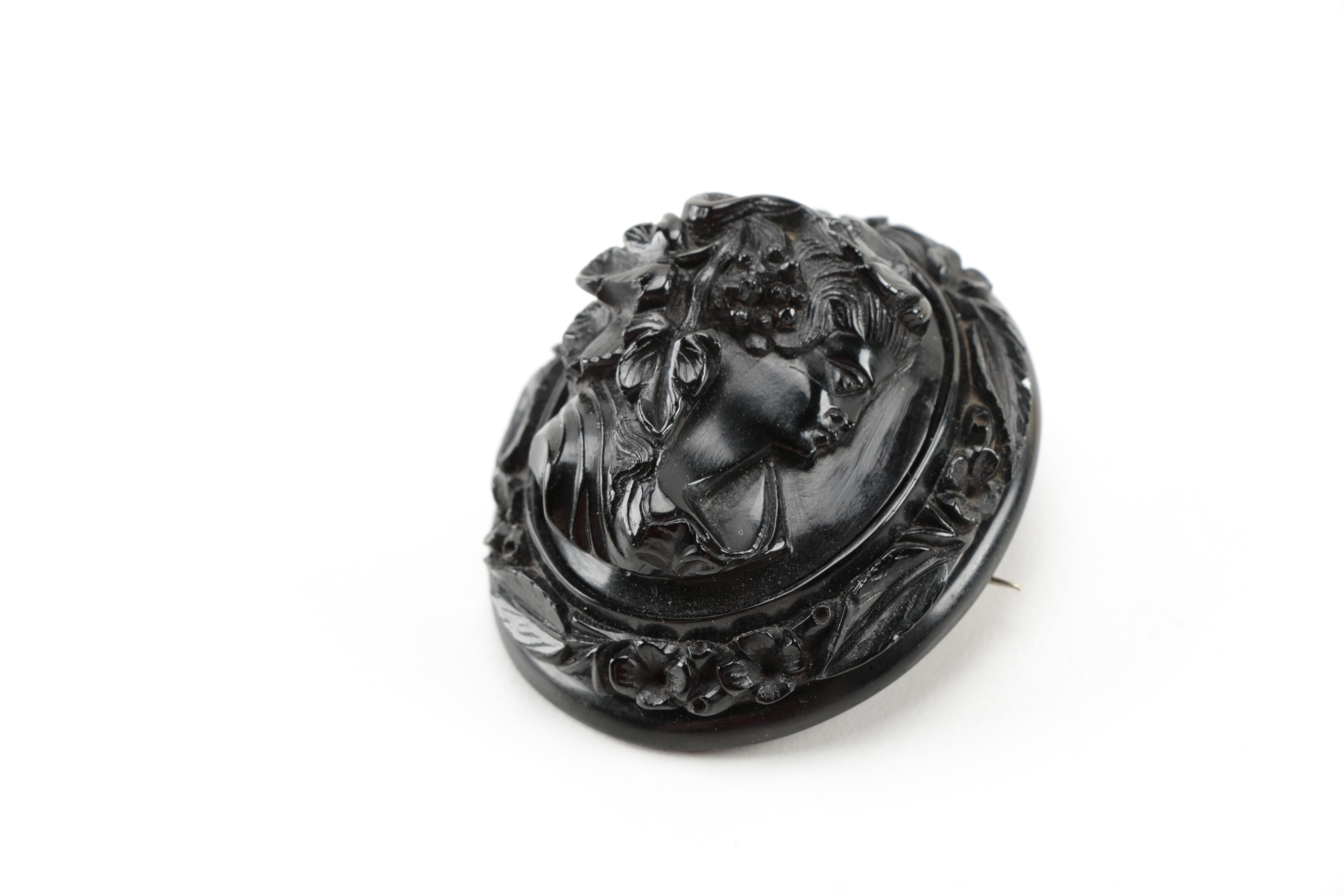 Vintage Carved Bakelite Bracelets and Antique Brooch