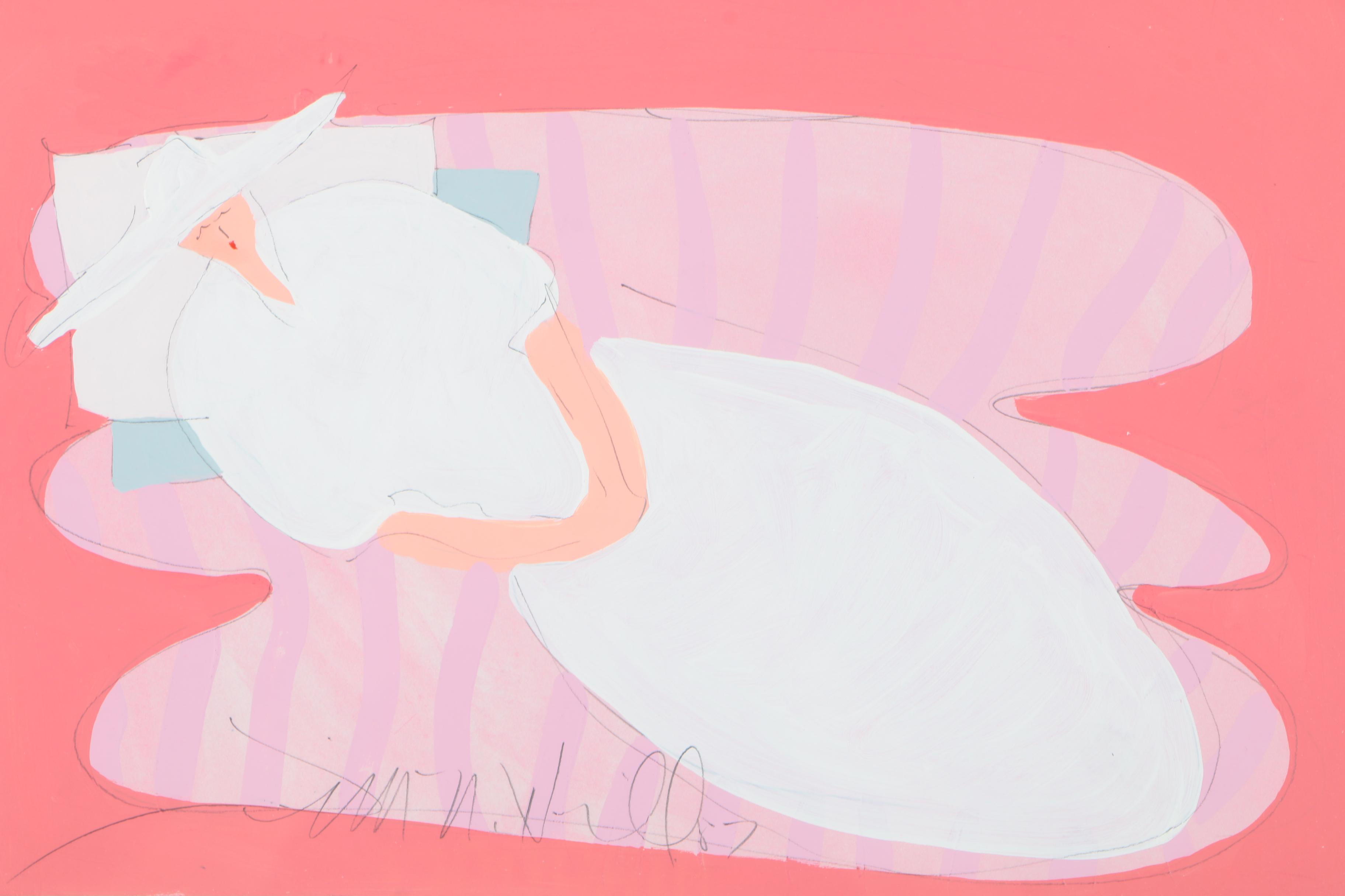 Jim N. Hill Acrylic on Paper Painting of Reclining Woman