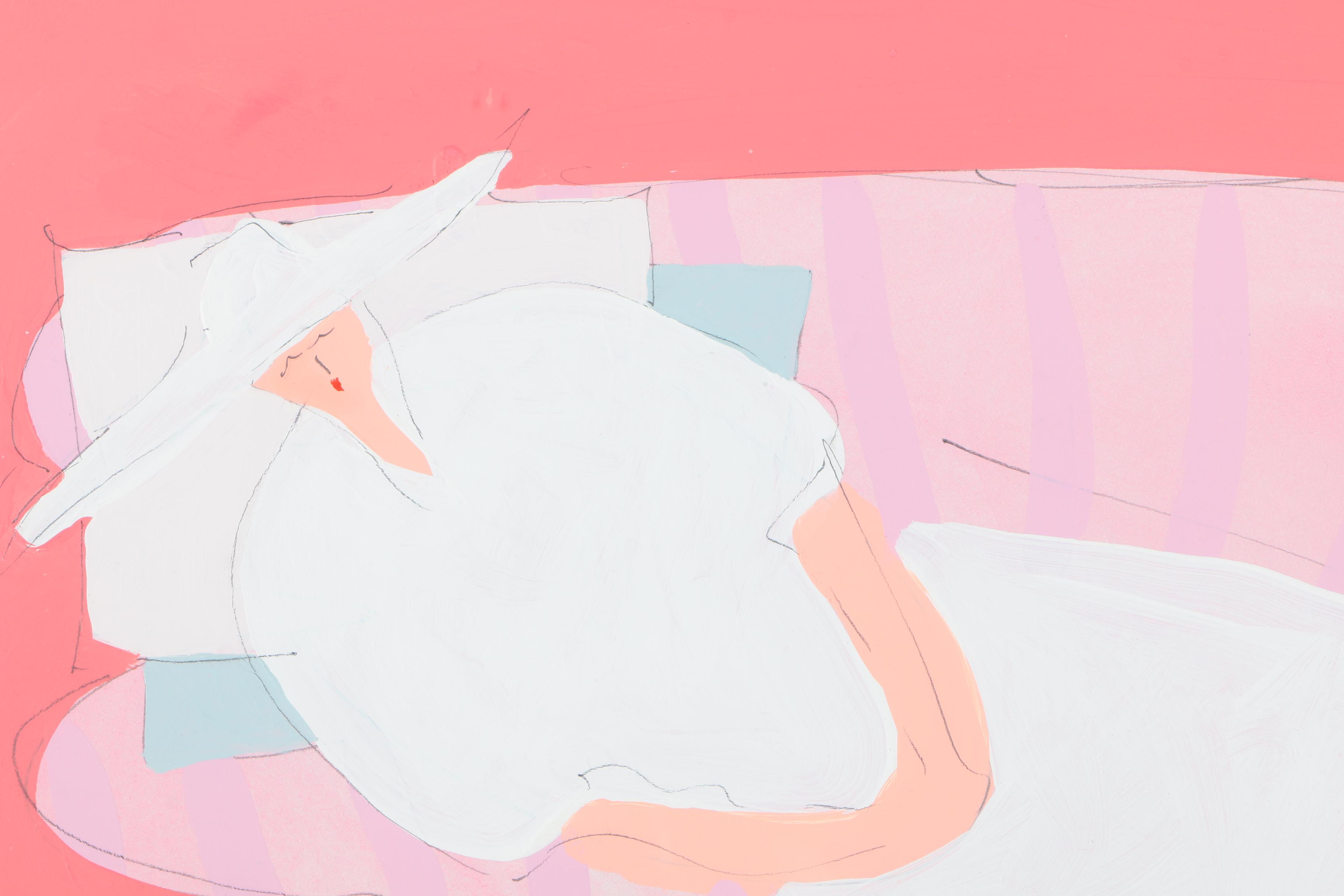 Jim N. Hill Acrylic on Paper Painting of Reclining Woman