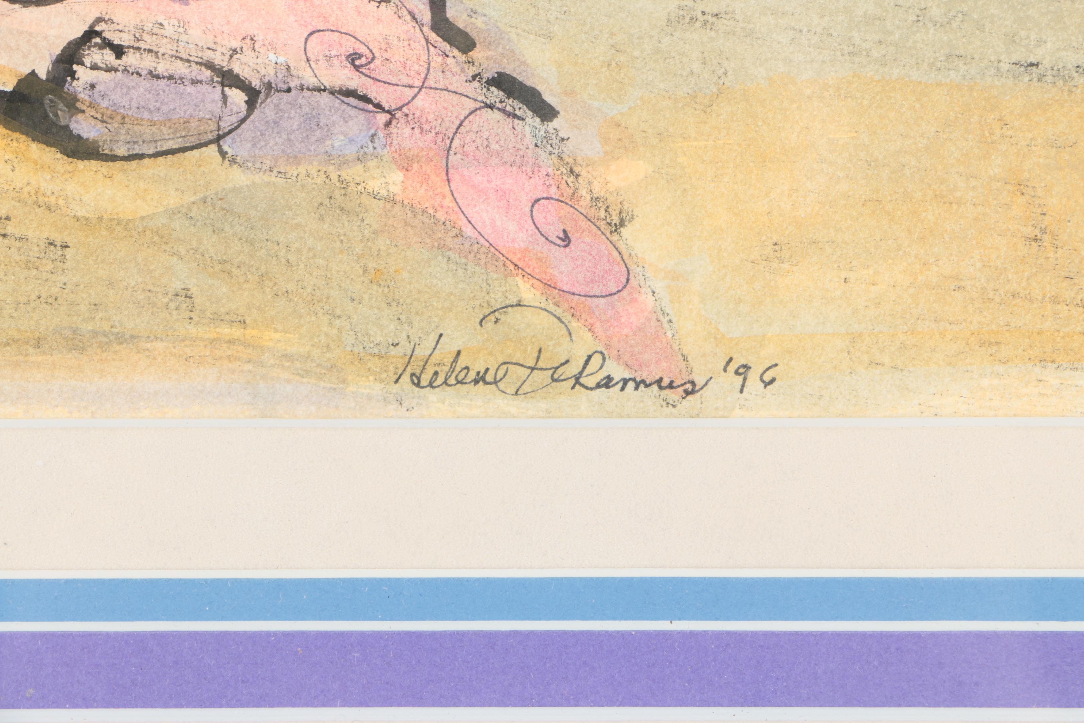 Helen DeRamus Ink and Watercolor on Paper of a Kneeling Woman