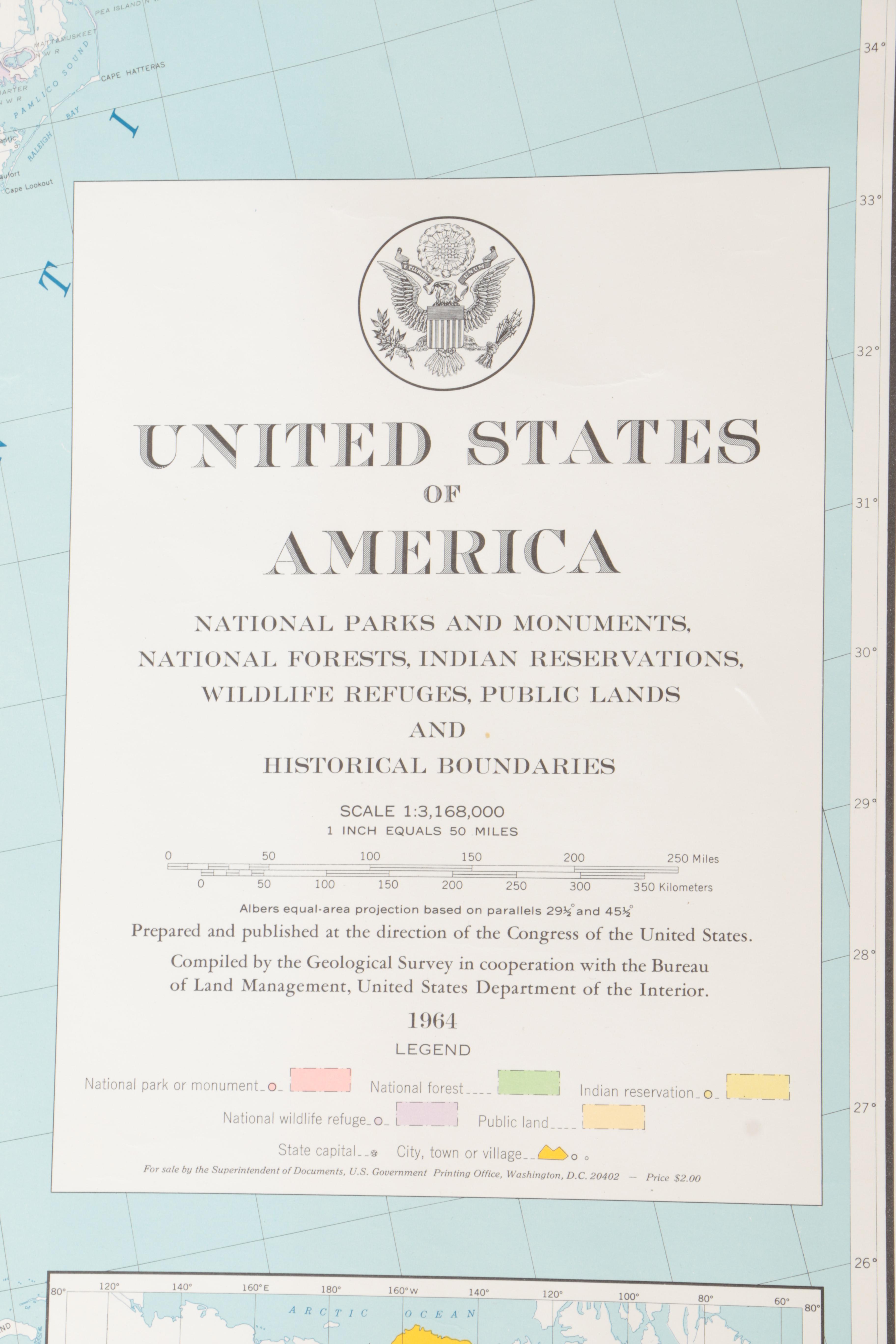 1964 Map of the United States With National Parks, Historical Boundaries and More