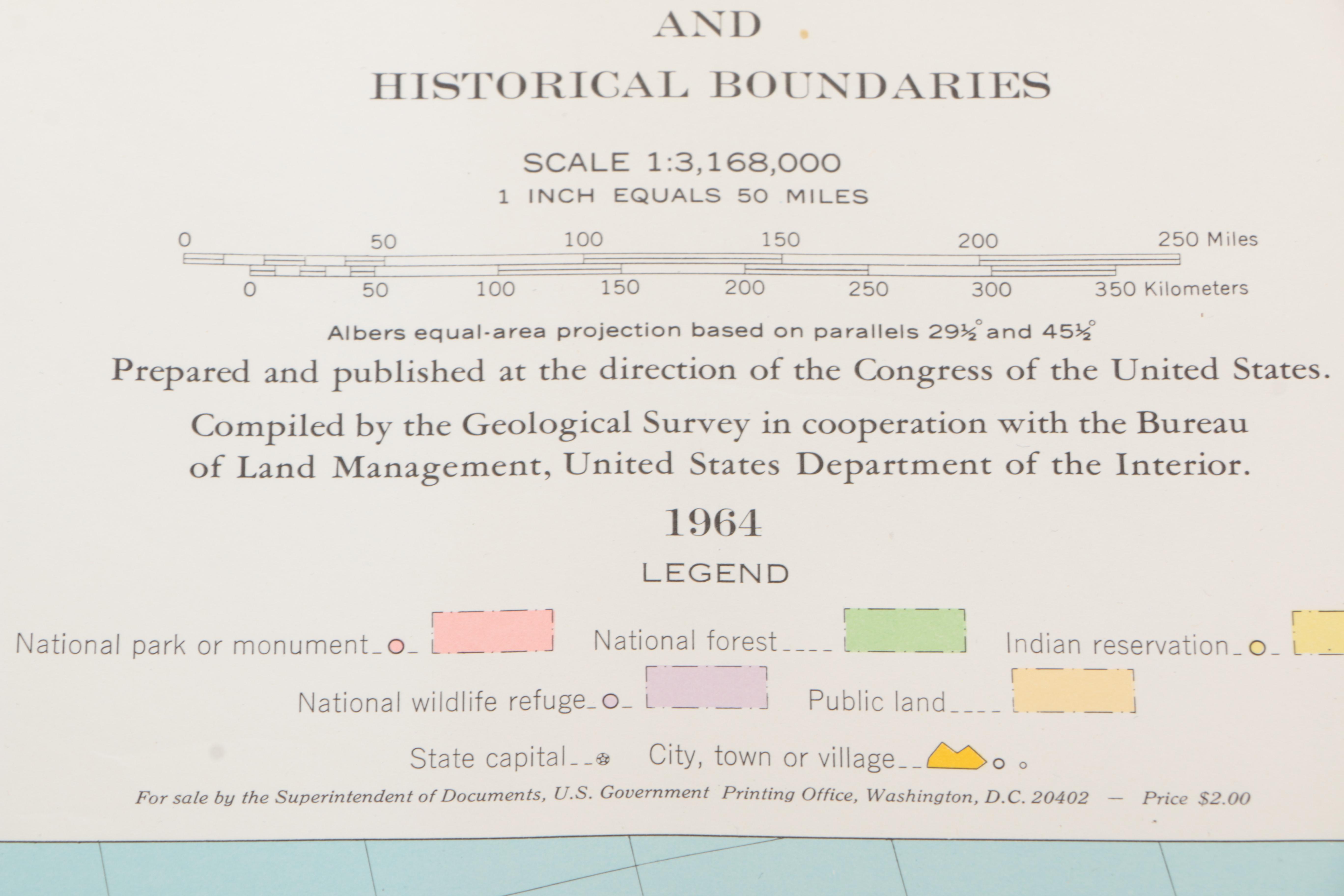 1964 Map of the United States With National Parks, Historical Boundaries and More