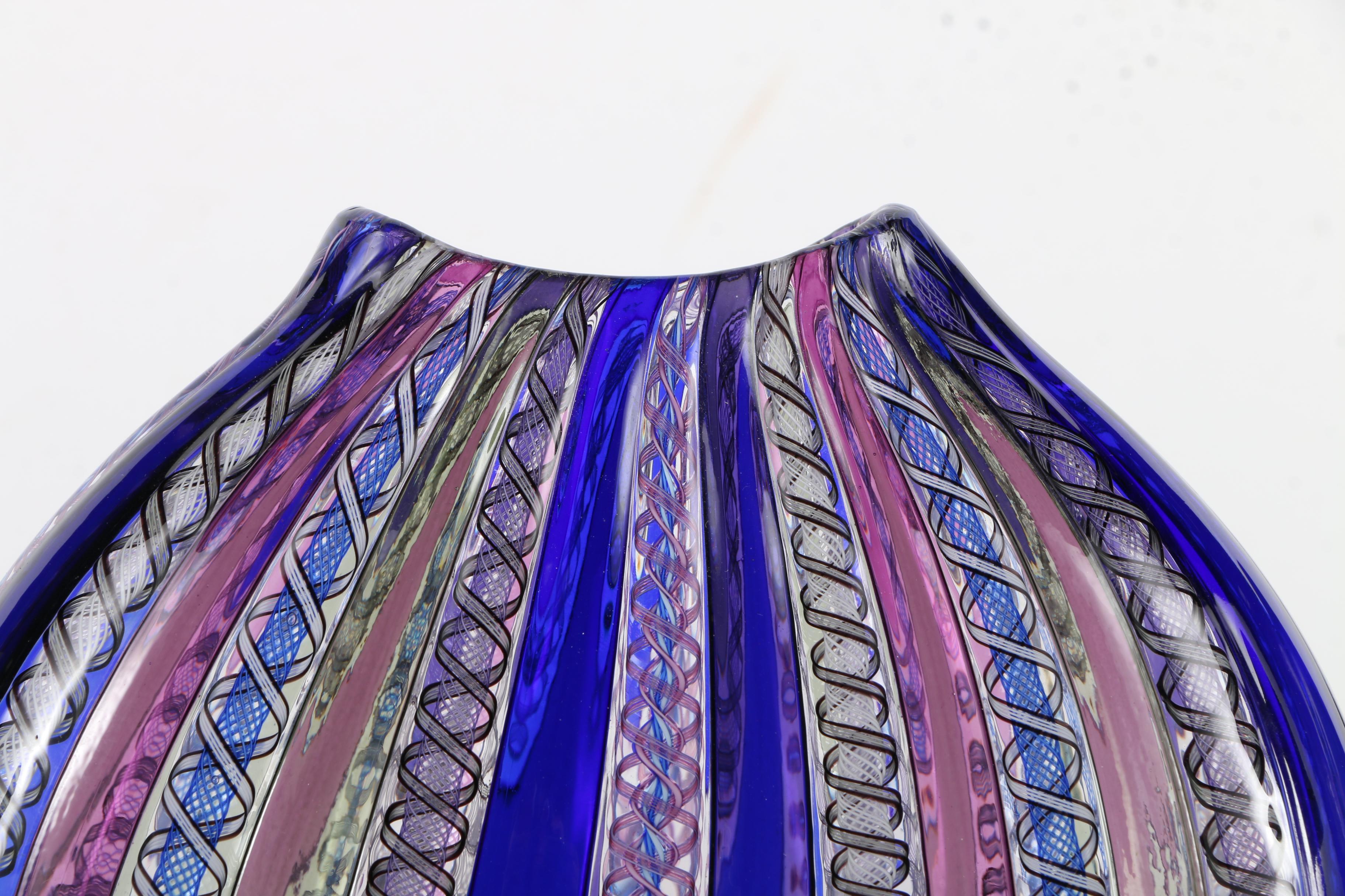 Hand Blown Venetian Latticino Art Glass Pocket Vase