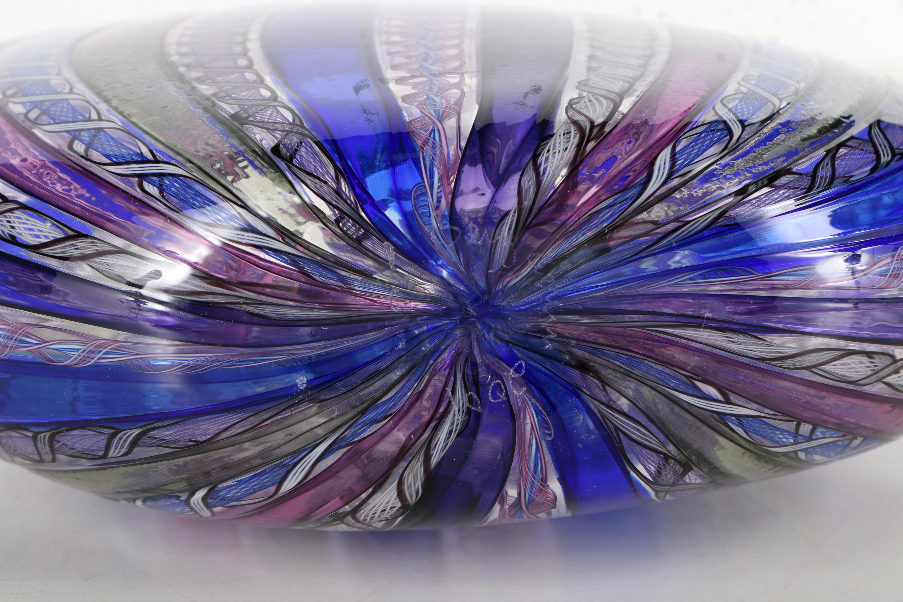 Hand Blown Venetian Latticino Art Glass Pocket Vase