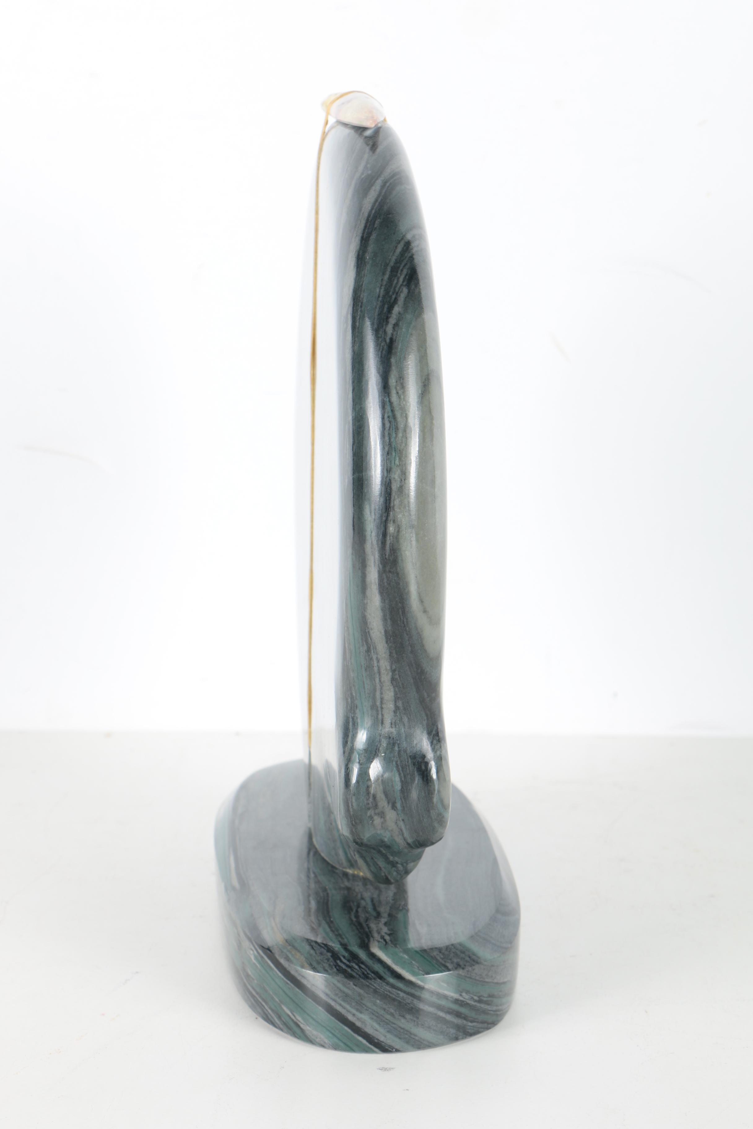 Zuni Native American-Inspired Carved Marble Rounded Bear Fetish With Agate Projectile Point