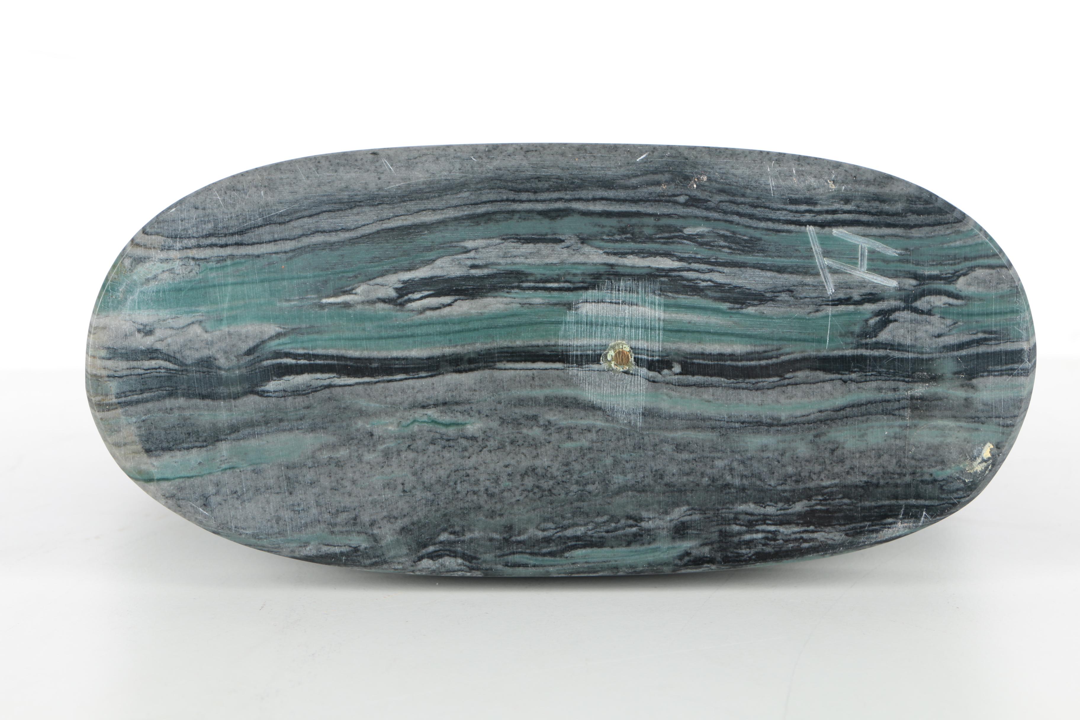 Zuni Native American-Inspired Carved Marble Rounded Bear Fetish With Agate Projectile Point