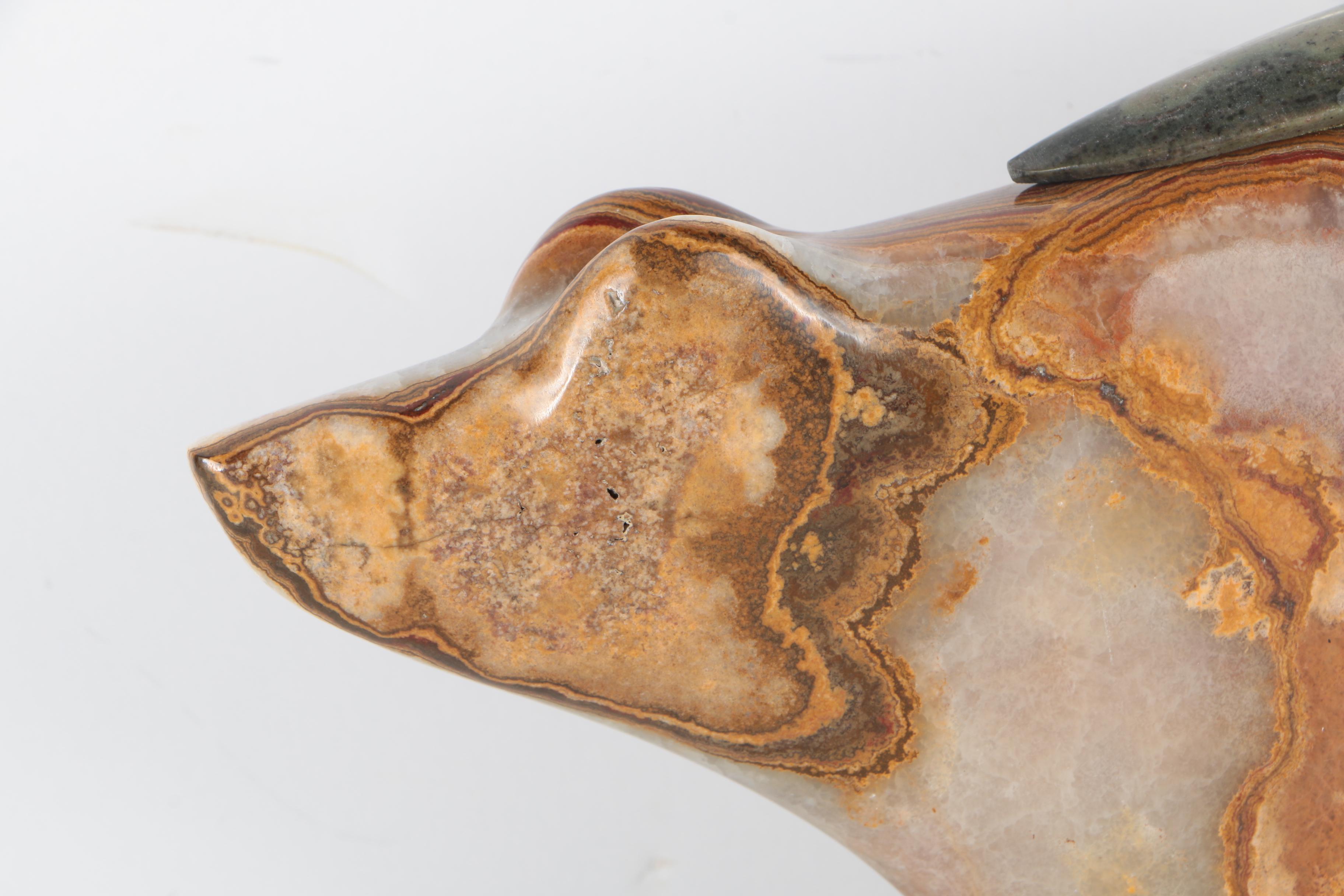 Zuni Native American-Inspired Carved Agate Bear Fetish With Jasper Projectile Point