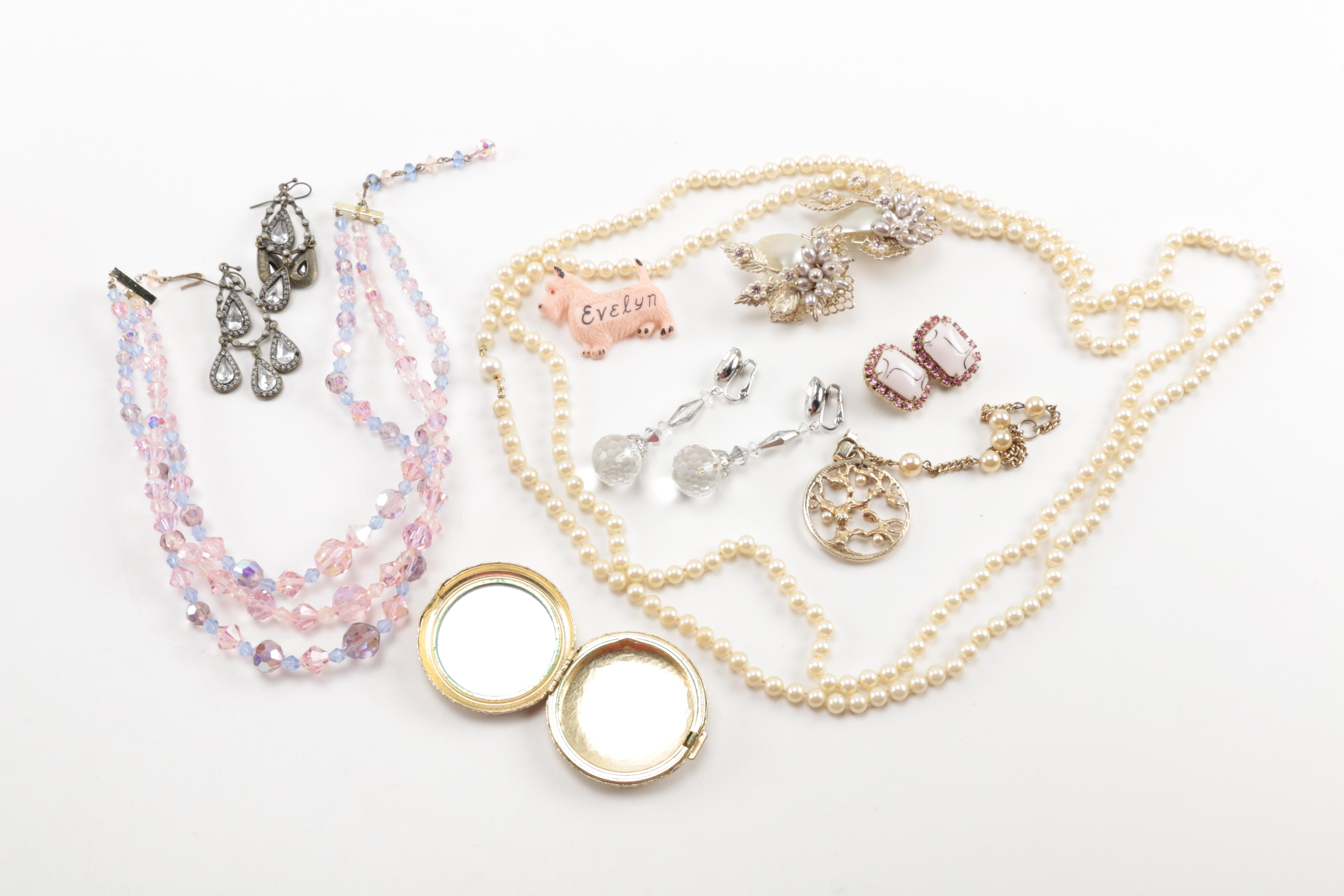 Assorted Costume Jewelry and Compacts