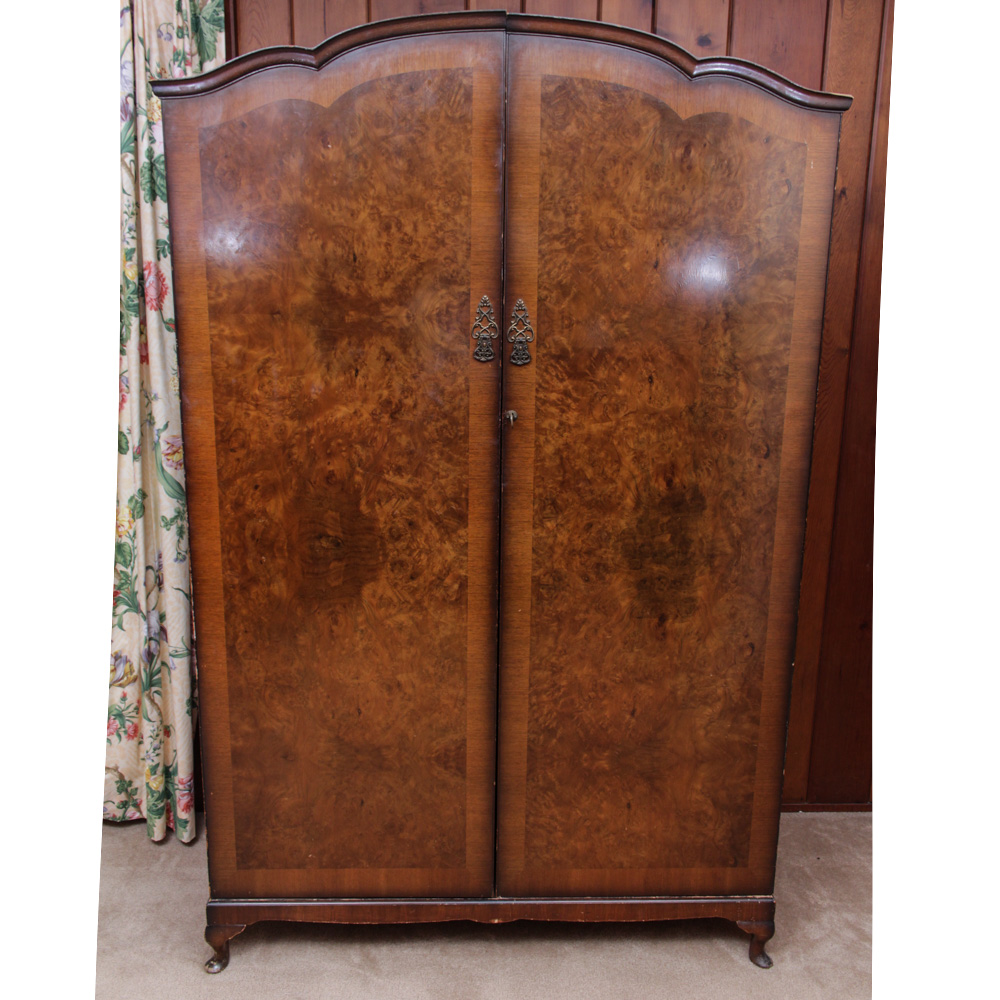 Vintage Mahogany and Olivewood Veneer Armoir by Golden Key Furniture