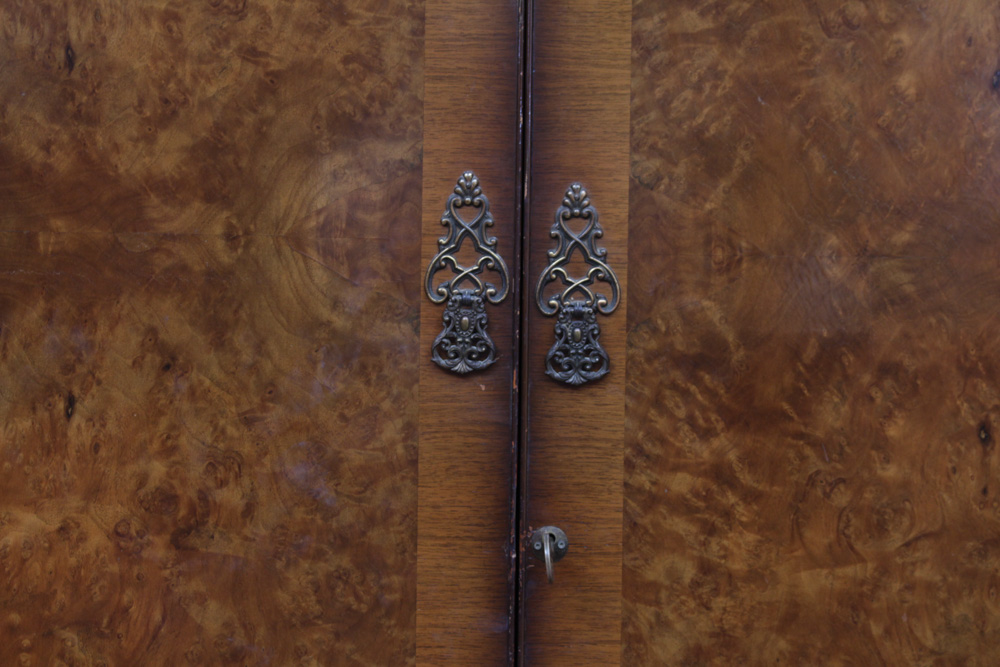 Vintage Mahogany and Olivewood Veneer Armoir by Golden Key Furniture
