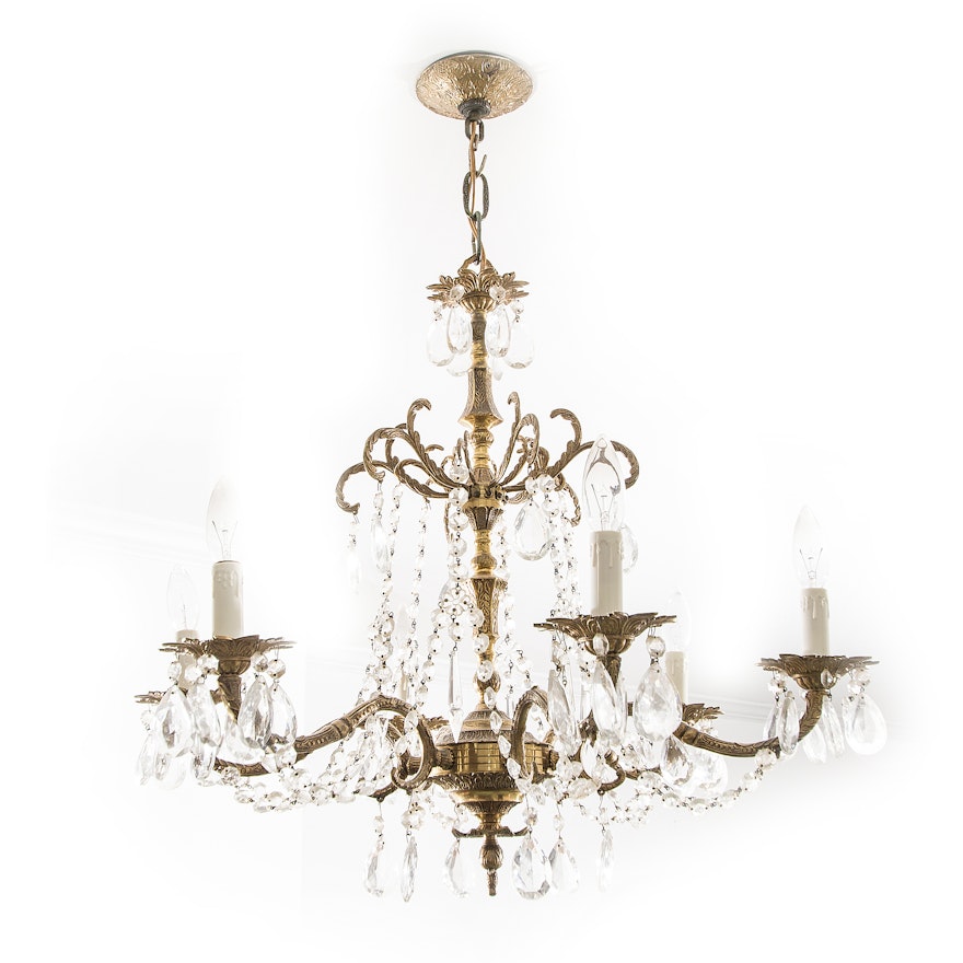 Rococo Style Brass and Crystal Chandelier