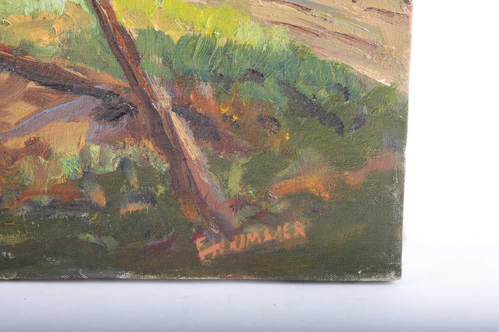 Judge Ed J. Hummer Original Oil Painting of a Stream and VIllage