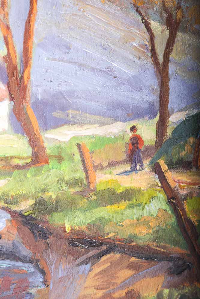 Judge Ed J. Hummer Original Oil Painting of a Stream and VIllage