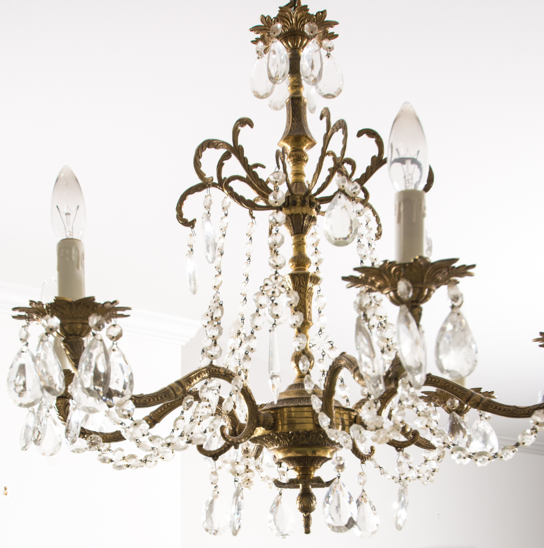Rococo Style Brass and Crystal Chandelier